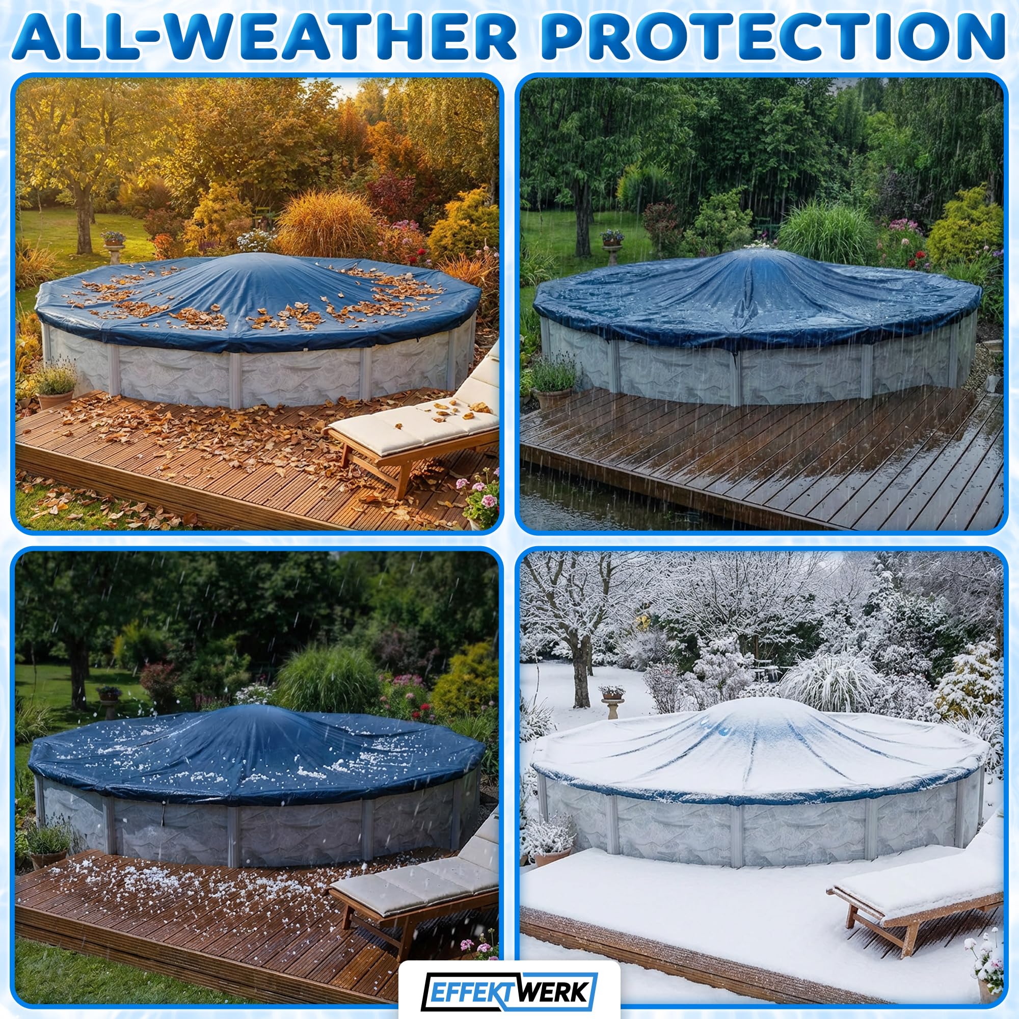 Poolkissen für den Winter - 3m Riesiges Aufblasbares Luftkissen/EIS-Ausgleicher für Aufstellpools mit 5m Seil, Flicken und Ventilkappe