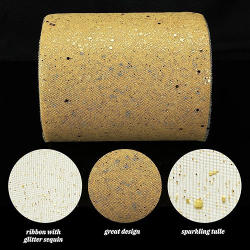 Miniatura 5 de Timgle Tela de tul con purpurina de 6 pulgadas por 100 yardas, rollos de tela de tul, cinta de tul con purpurina y lentejuelas, carrete de tul para