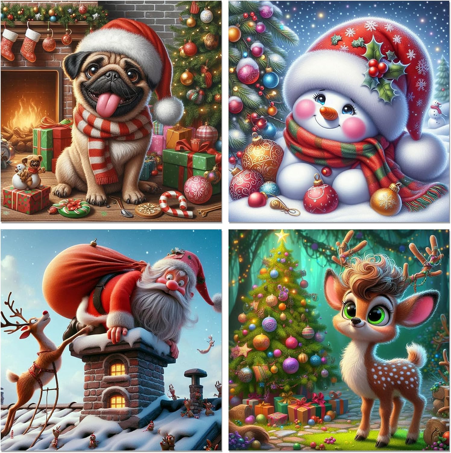 igoodom 4 Pack Christmas Paint by Numbers Kit for Kids, Christmas Kids Paint by Numbers for Ages 8-12, Paint by Numbers Kits Children Beginner for Home Wall Decor 8x8 Inch