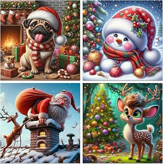 igoodom 4 Pack Christmas Paint by Numbers Kit for Kids, Christmas Kids Paint by Numbers for Ages 8-12, Paint by Numbers Kits Children Beginner for Home Wall Decor 8x8 Inch