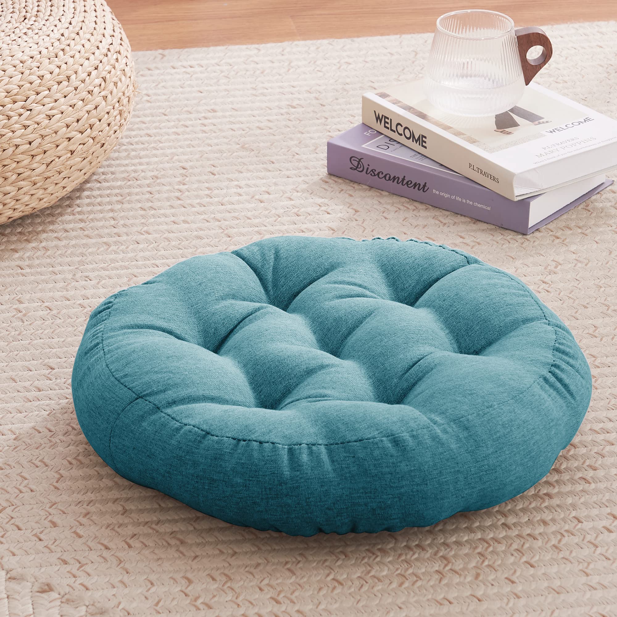 PONY DANCE Round Zabuton Floor Cushion Light Blue 15.7in Enza Thick 4in