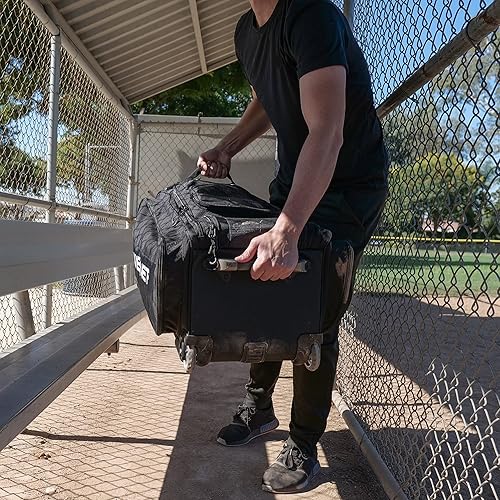 Miniatura 7 de PowerNet Optimus - Bolsa de receptor, bolsa de equipo rodante para todos los equipos de béisbol y sóftbol, 7 fundas internas para bate, 5 ganchos