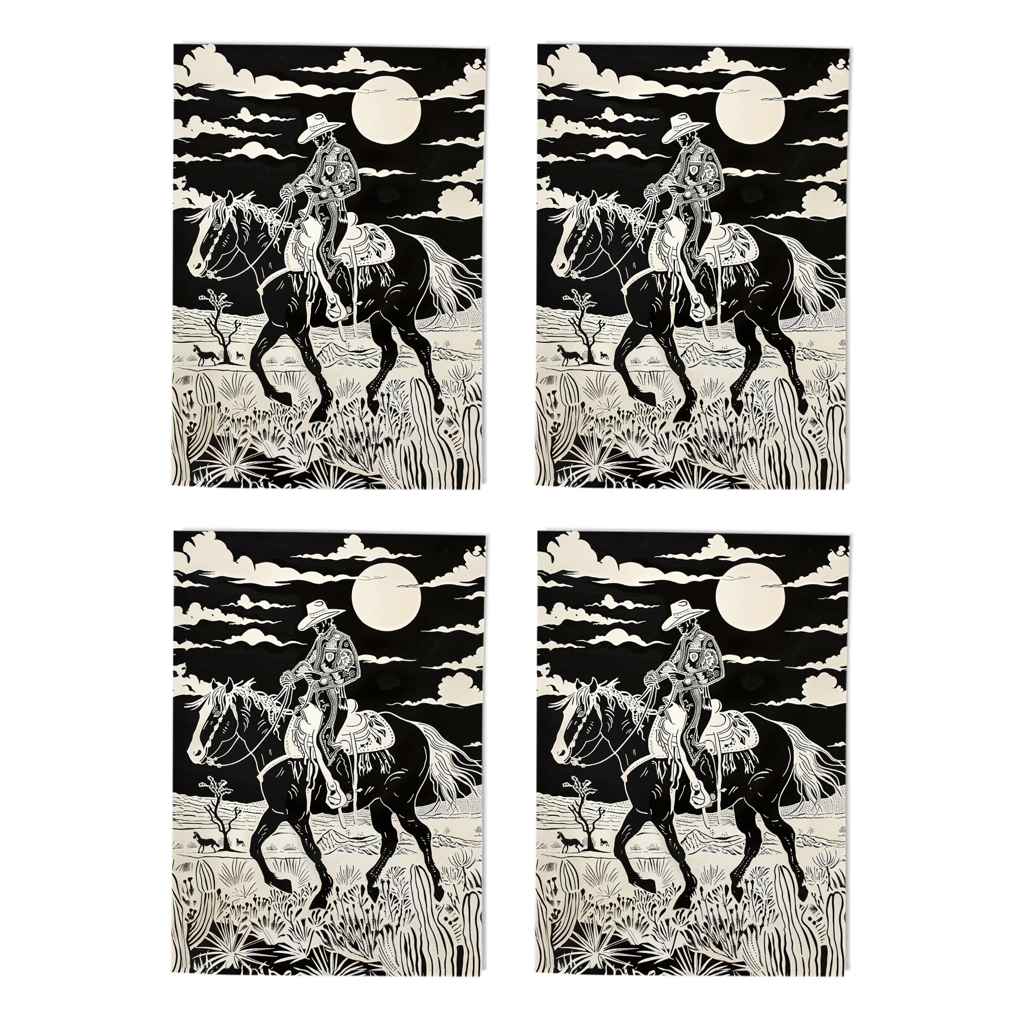 Midnight Cowboy Western Art Cards Multipack of 4 Desert Landscape Greeting Cards For Any Occasion Blank Inside A6 10 x 15 cm