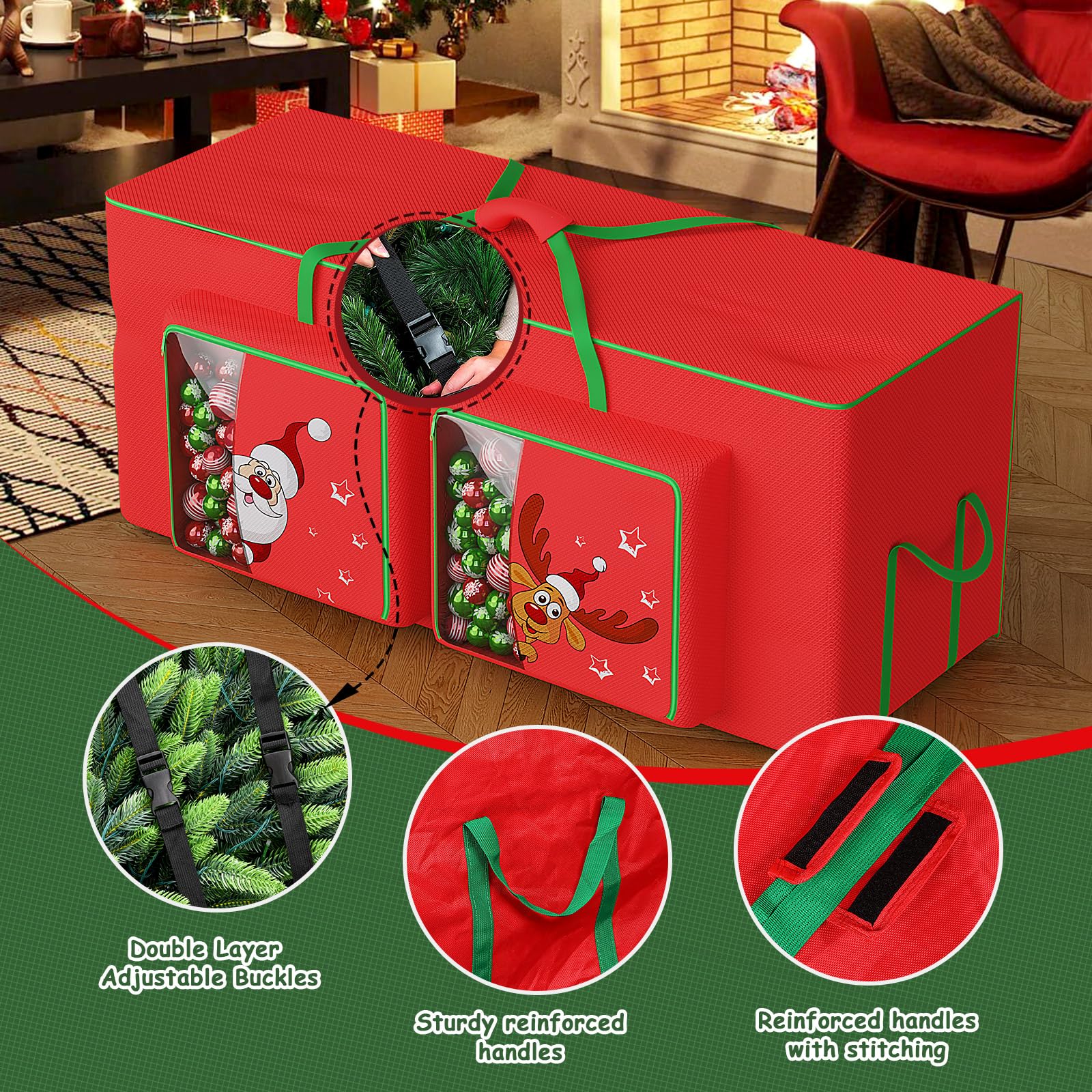 Alupssuc Bolsa de áRbol de Navidad 280cm,Almacenamiento para áRbol Almacenamiento de Bolas NavideñAs, 600d Oxford Resistente Y Duradero,Impermeable, Bolsillo Lateral con Lindo PatróN-Rojo