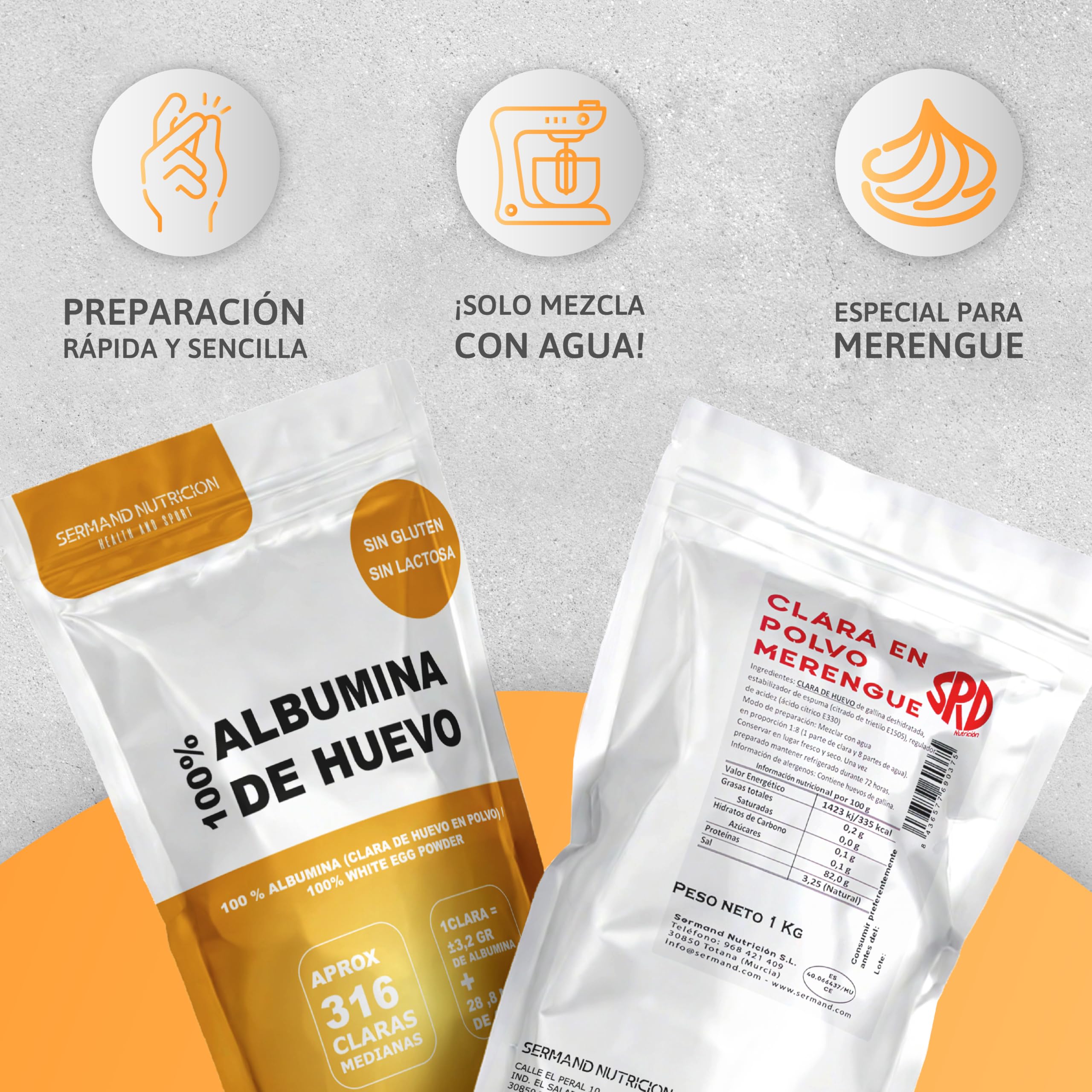 Blanc d'Œuf en Poudre pour Meringue (1Kg) | Œufs Pasteurisés | Œufs Déshydratés | Produits Sans Lactose | Sans Gluten | Présentation en Sachet Zip