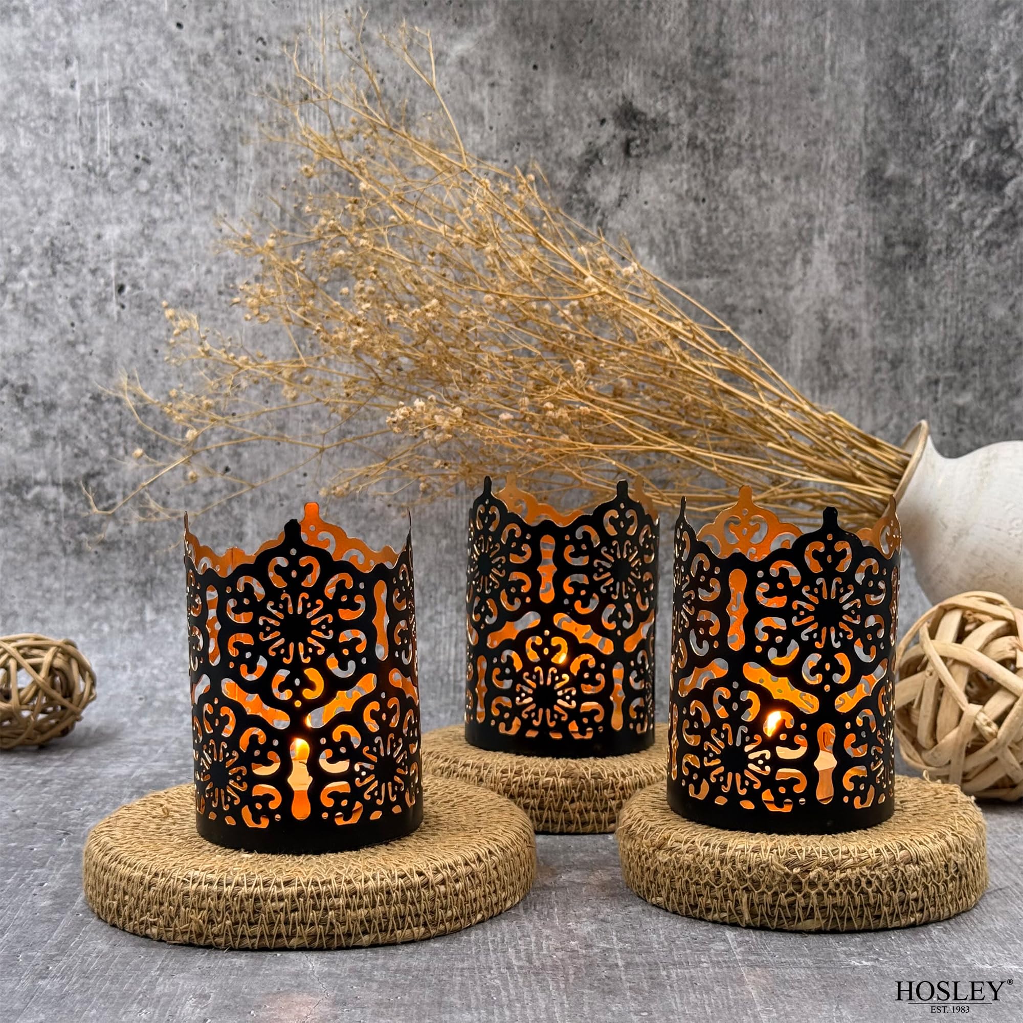 Snapklik.com : Set Of 3 Black Finish Metal Candle Holders 4 Inch High ...