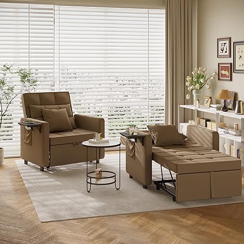 Vista 33 de Vabches Sofá cama 3 en 1 con mesa de ala y puertos USB, silla de terciopelo con respaldo ajustable, fácil montaje, azul