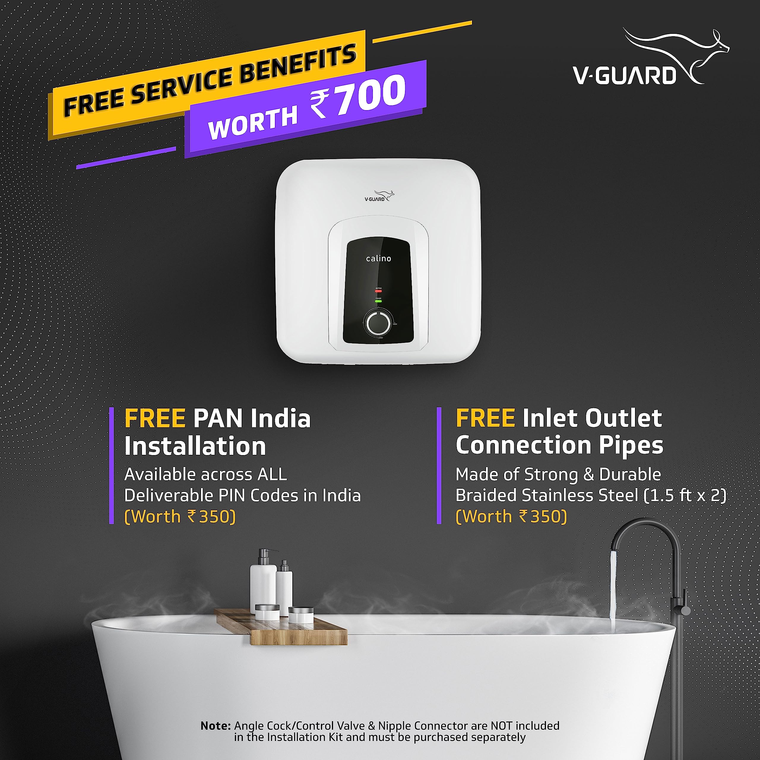 V-Guard Calino 15L Storage 5 Star Water Heater, 100% ABS Body with IPX4  Rating; Free PAN India Installation and Free Inlet Outlet Connection Pipes;  White : Amazon.in: Home u0026 Kitchen