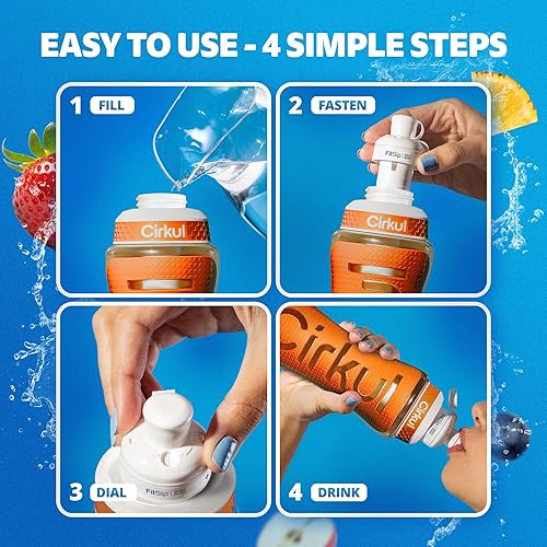 Miniatura 4 de Cirkul Botella de agua de plástico naranja de 22 onzas y tapa deportiva, sin BPA, diseño antideslizante para gimnasio, ciclismo y deportes con