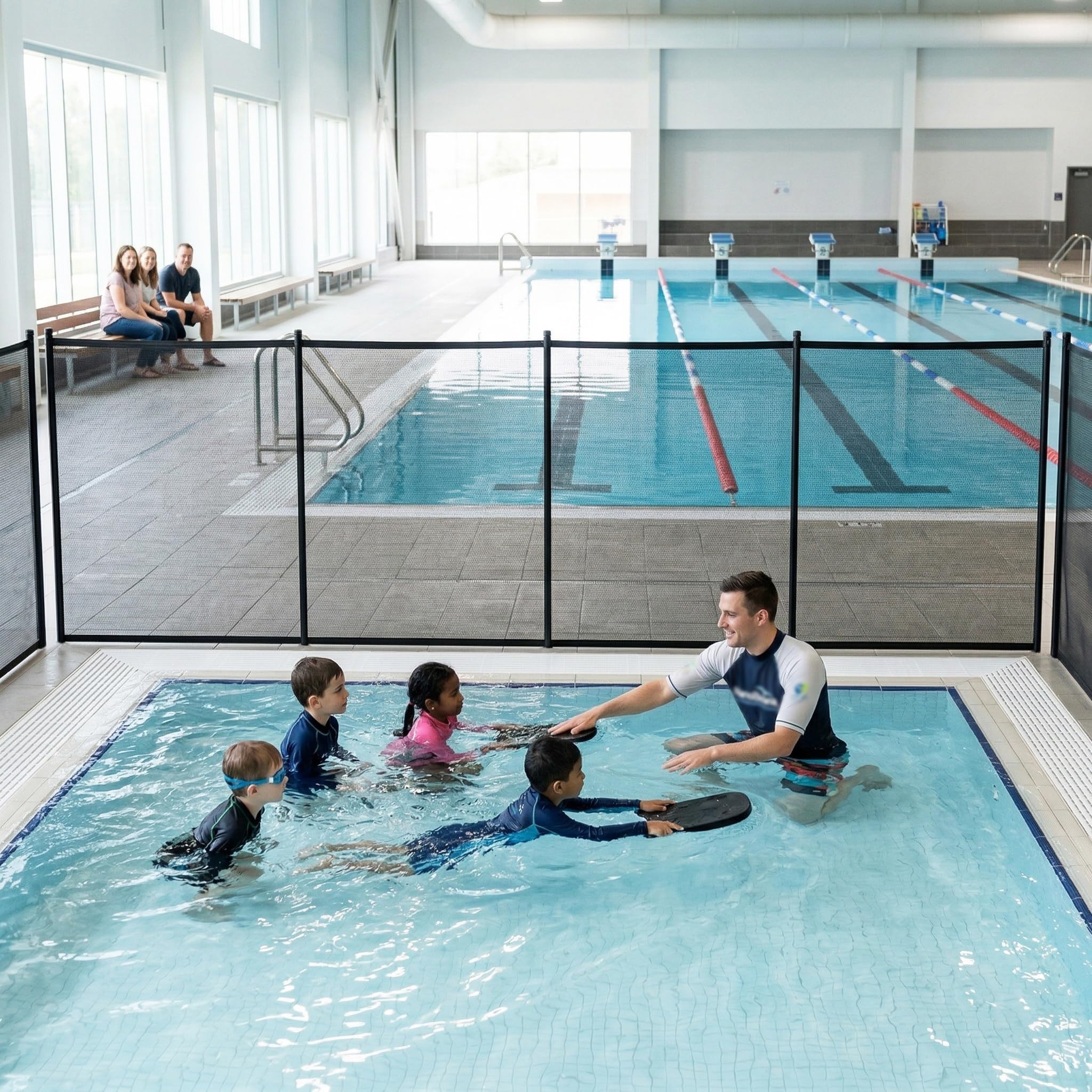 LZQ Poolzaun Kinder Sicherheitszaun Pool Schutzzaun Abnehmbar Gartenzaun Poolschutz Schwimmbadzaun Teichzaun Sichtschutz Zaun Outdoor mit Aluminiumrahmen Poolzaunnetz für Garten Terrasse, 724x136cm