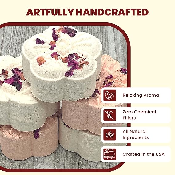 LOVE POTION #MINE Melting Shower Bombs w/Rose Petals (5PK) - Ylang Ylang, Jasmine, Vanilla Romance Essential Oil Blend Christmas Gifts for Women Self Care and Relaxation Stress Relief