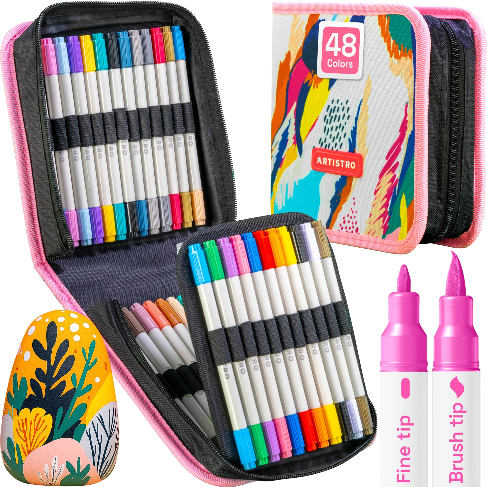 ARTISTRO Acrylic Paint Markers, Dual-Tip Paint Pens, Pink 48 Pack