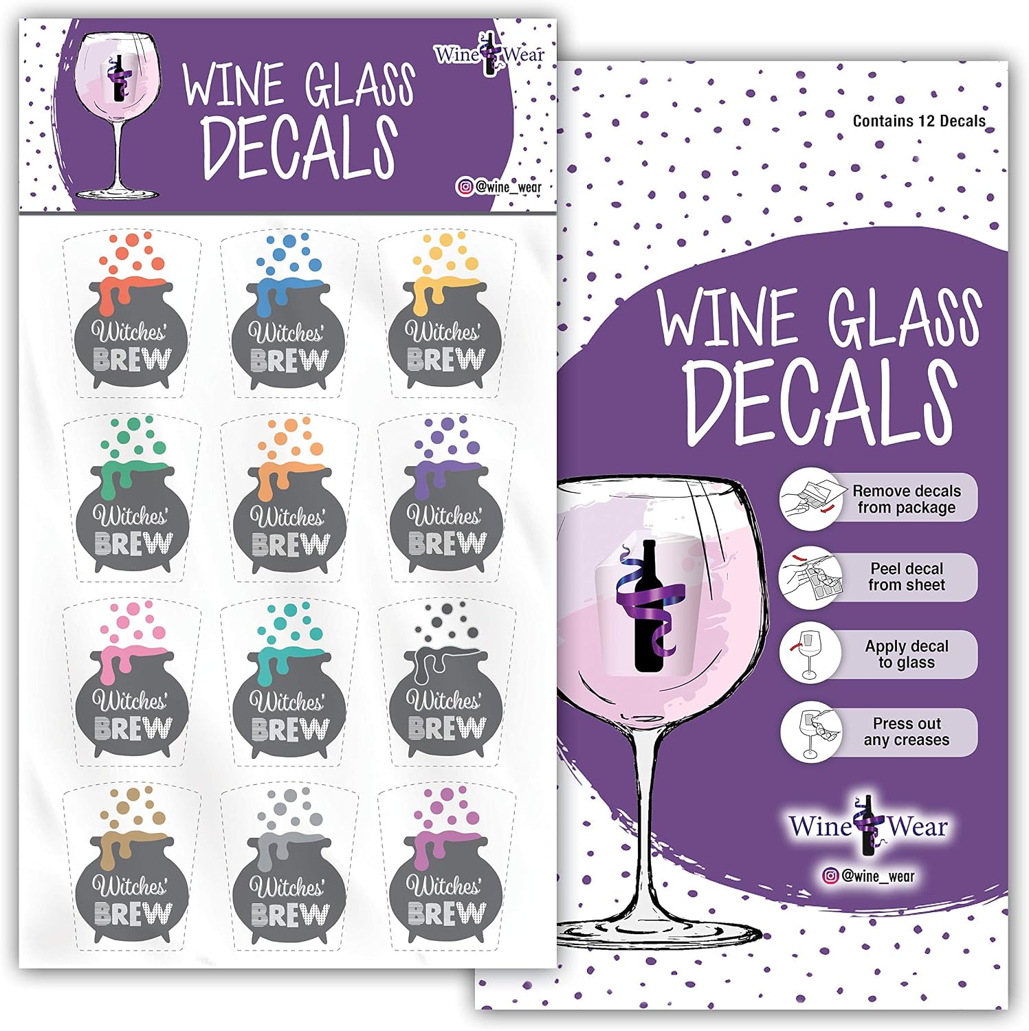 Wine Wear Drink Markers 12pc - Halloween Reusable Static Cling Sticker Decals (Witches Brew)