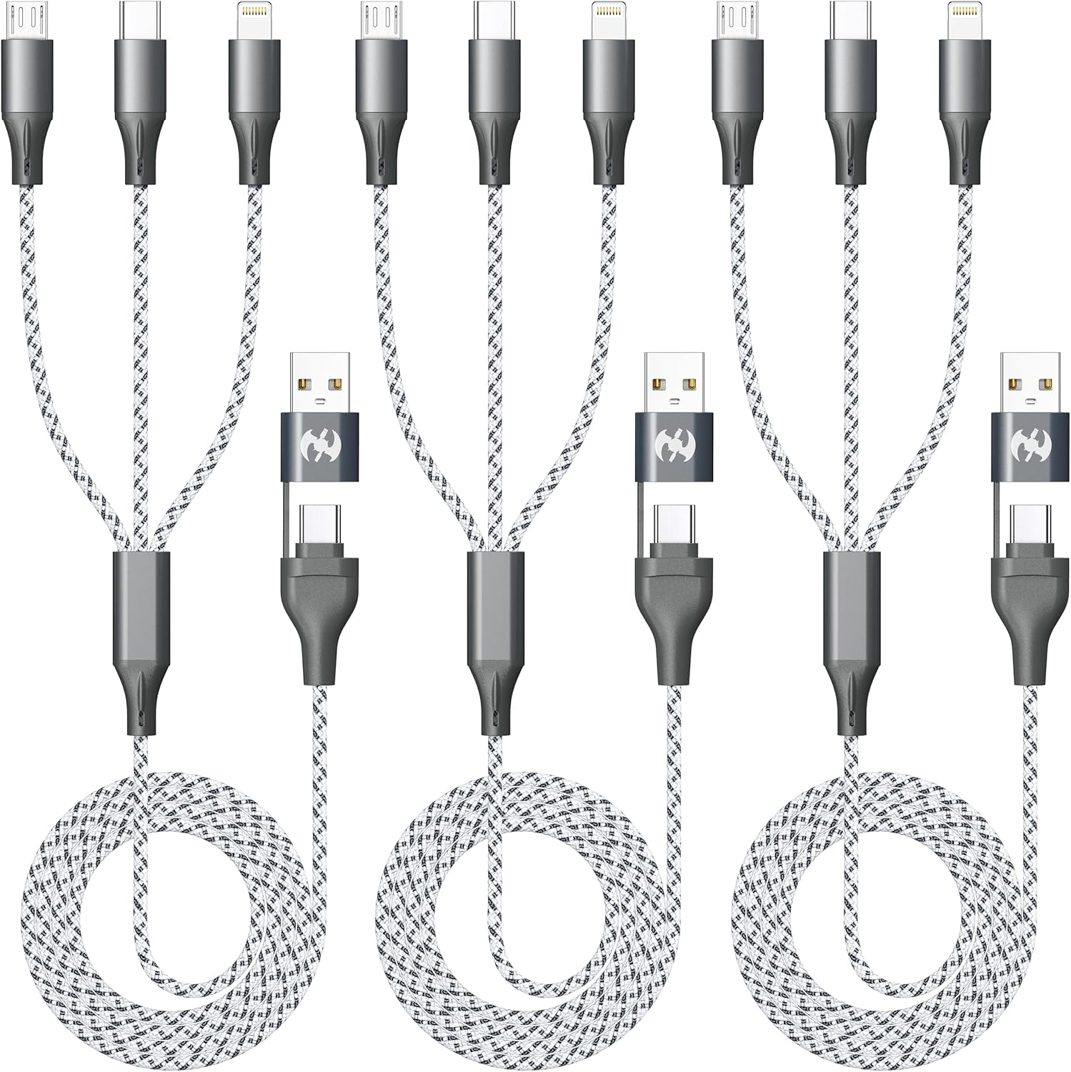 Multi Charging Cable (3Pack 4ft), 3 in 1 Charging Cable Travel Essentials Nylon Braided Cord USB A/C Port iPhone Charger Cord with Type C Micro Lightning USB for Apple iPhone Android Phone