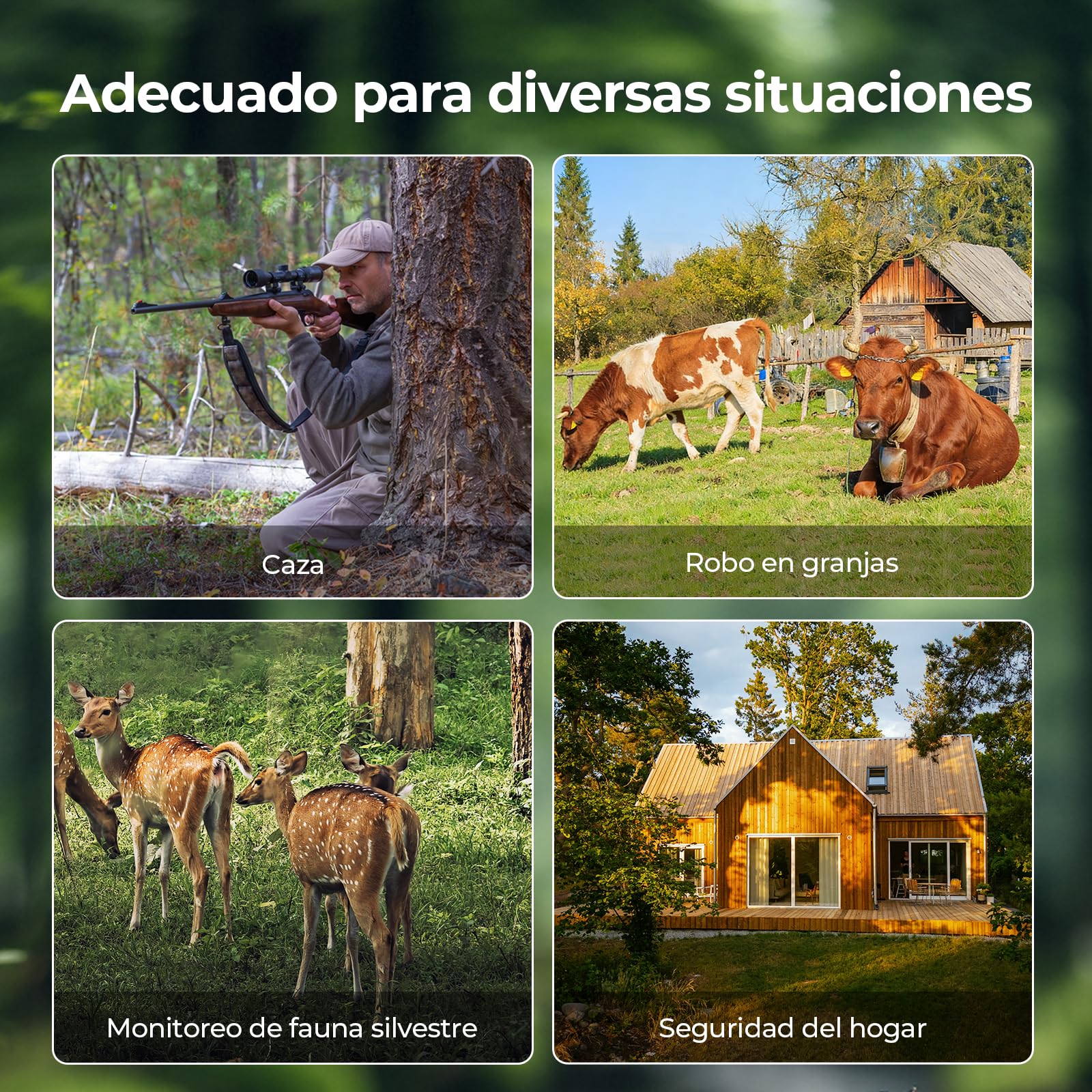 WOLFANG Cámara de Caza, Lente Dual Solar Cámara Fototrampeo 64MP 4K HD con Batería Interna de 5000mAh Ángulo de Detección de 120° Visión Nocturna Estrellada IP66 Impermeable con Tarjeta Micro SD 64GB