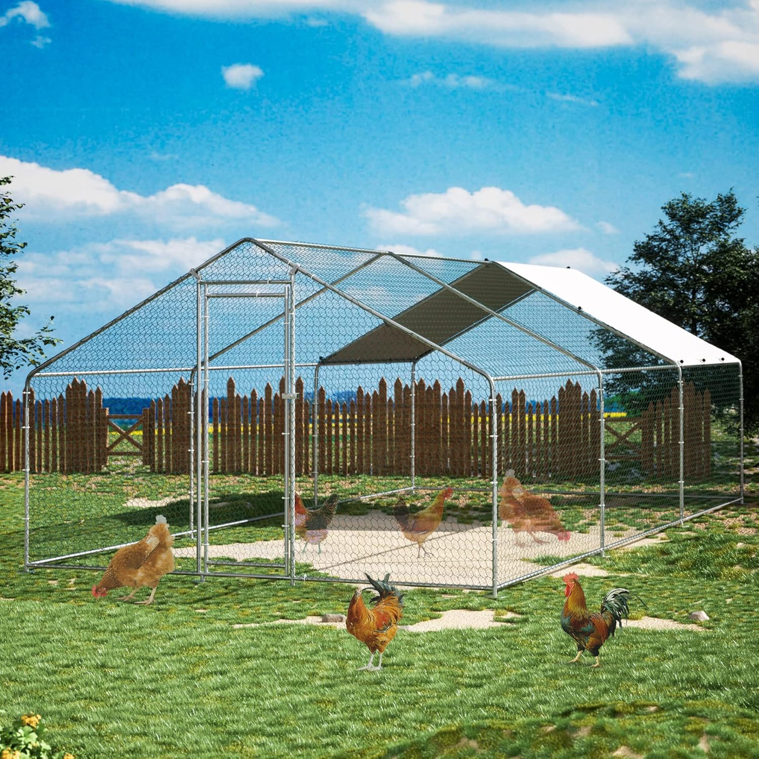 Buy BESBLEE Galvanized Large Metal Chicken Coop Walkin Poultry Cage Hen