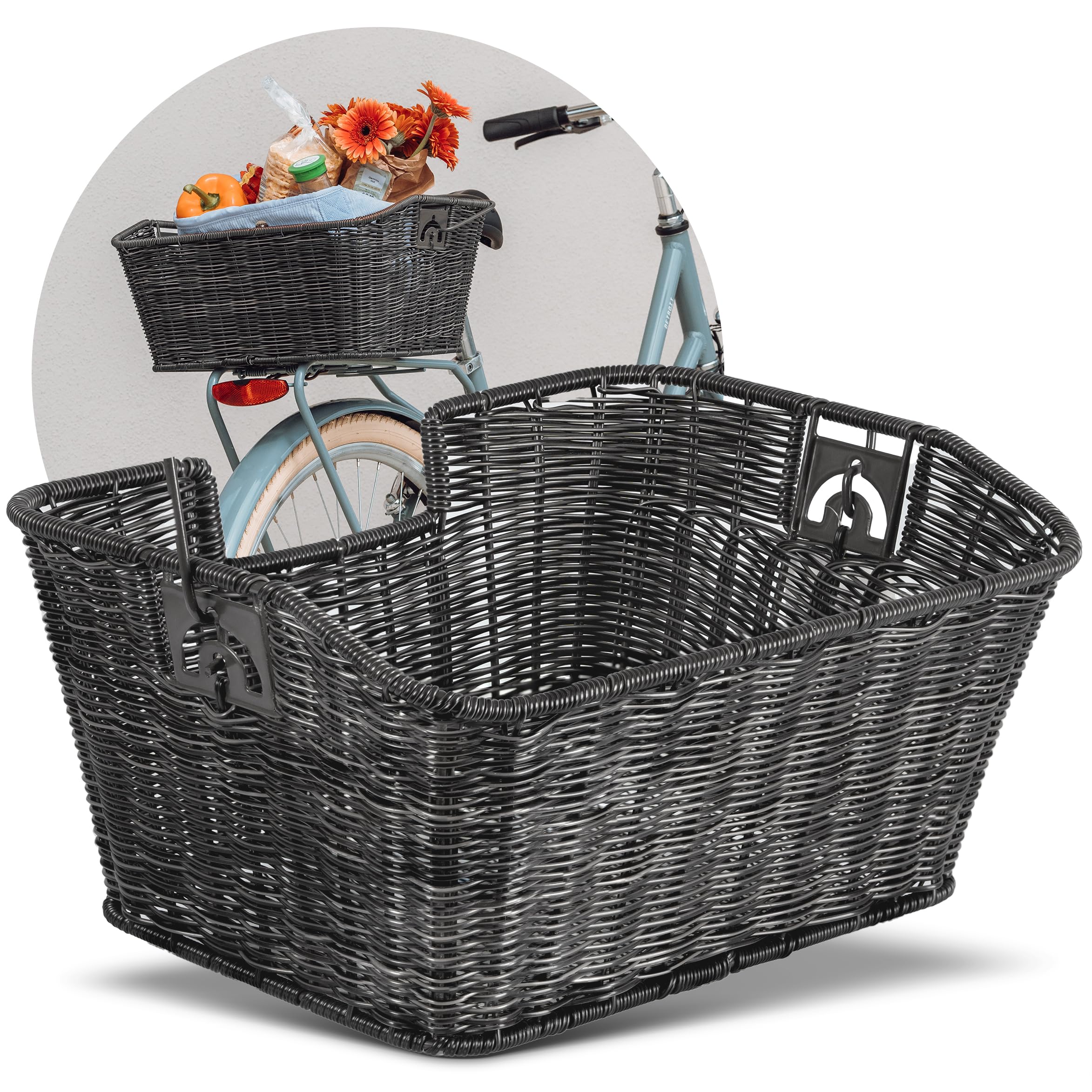 Büchel 40504190 - Cestino per Bicicletta in polyrattan, Colore: Grigio