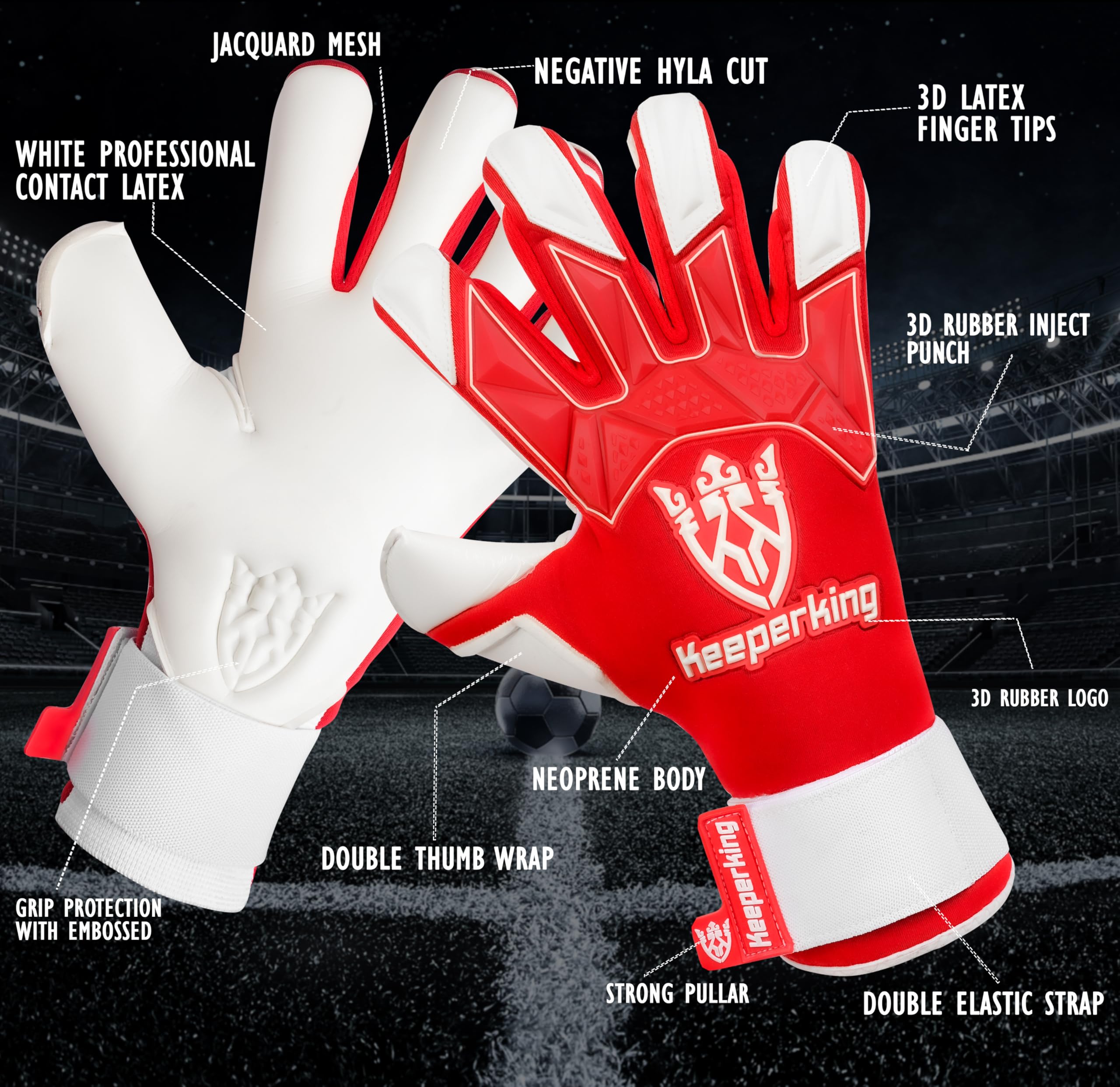 Keeperking Torwarthandschuhe Herren, Erwachsene, Jungen | Hybrid-Innennaht Professional Contact Next Grip 4 mm, maximaler Grip, Schutz und Komfort mit Easy-Slip-System | Fußball-Torwarthandschuhe