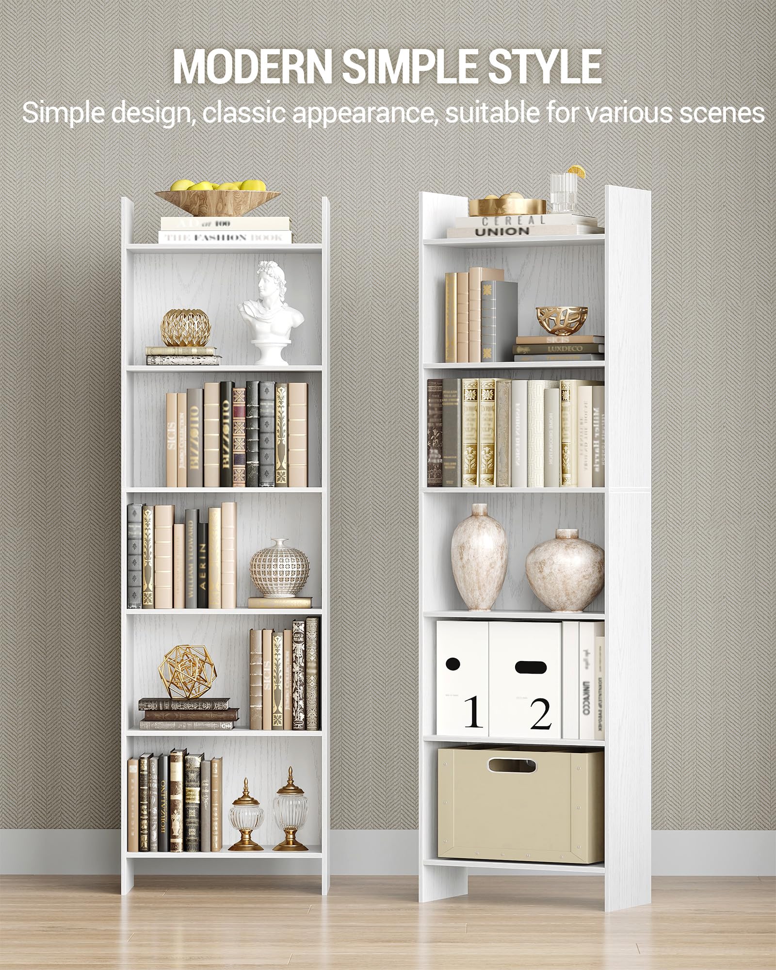 Hzuaneri Bücherregal, Regal, Standregal, Büroregal, mit 6 Fächern, offen, für Wohnzimmer, Arbeitszimmer, Büro, als Raumteiler, 24 x 48 x 170 cm, Weiß 01103XBC