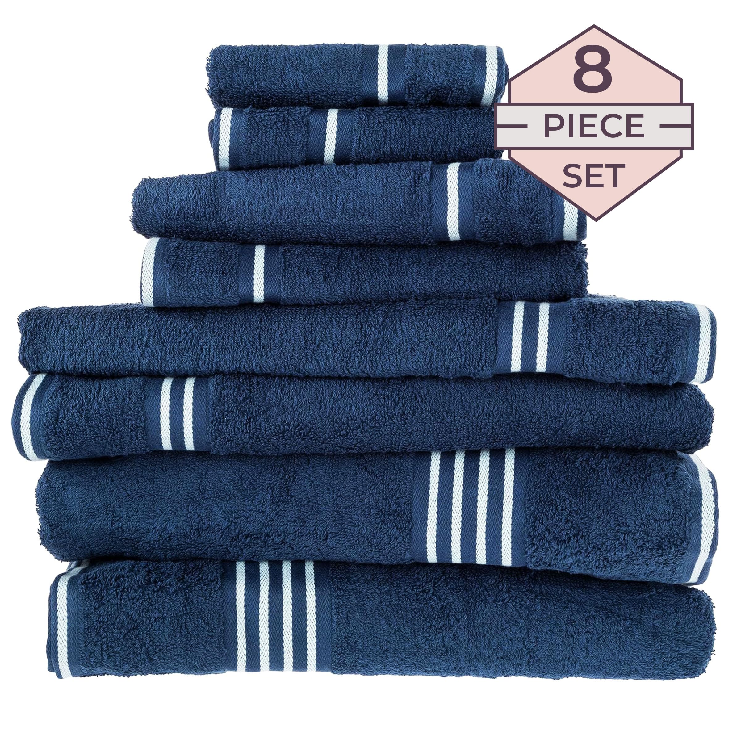BEDFORD HOME Rio - Set di 8 asciugamani in cotone, colore: Blu navy
