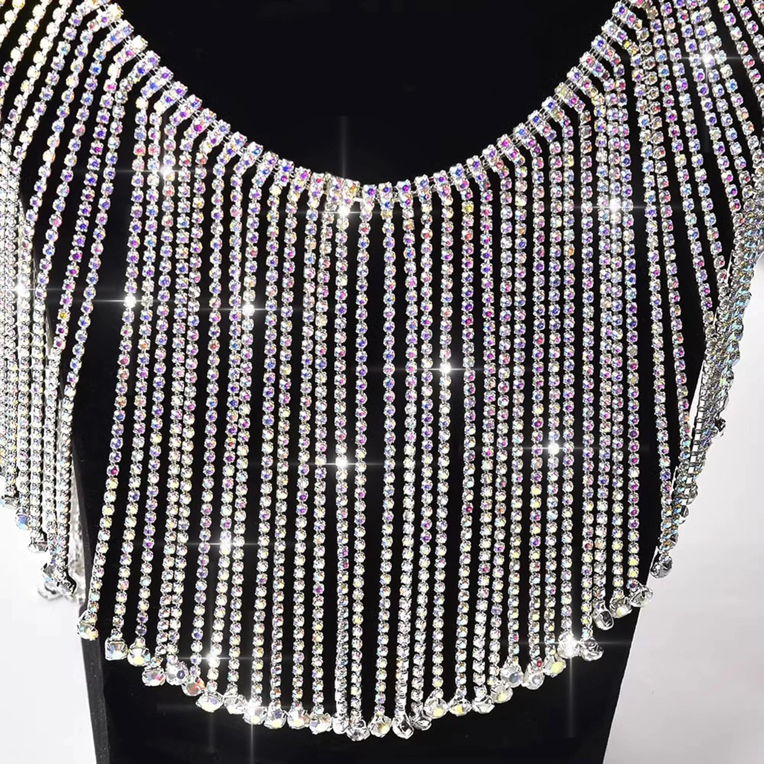 Rhinestone Fringe Trim 1 Yard, Extra Long Sparkling Crystal Tassel Chain for Wedding Dress Decorations, Costumes, Sewing DIY Crafts (Silver Long Fringe Trim)