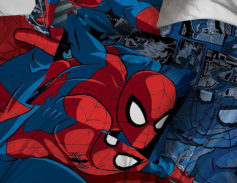 Marvel Spiderman Full Size Comforter Set 5 Piece Kids Bedding, Multi | Bed in a Bag, Comforter Sheets Pillowcases, Official Product, Soft Polyester Microfiber, Machine Washable, Boys Gift image 5