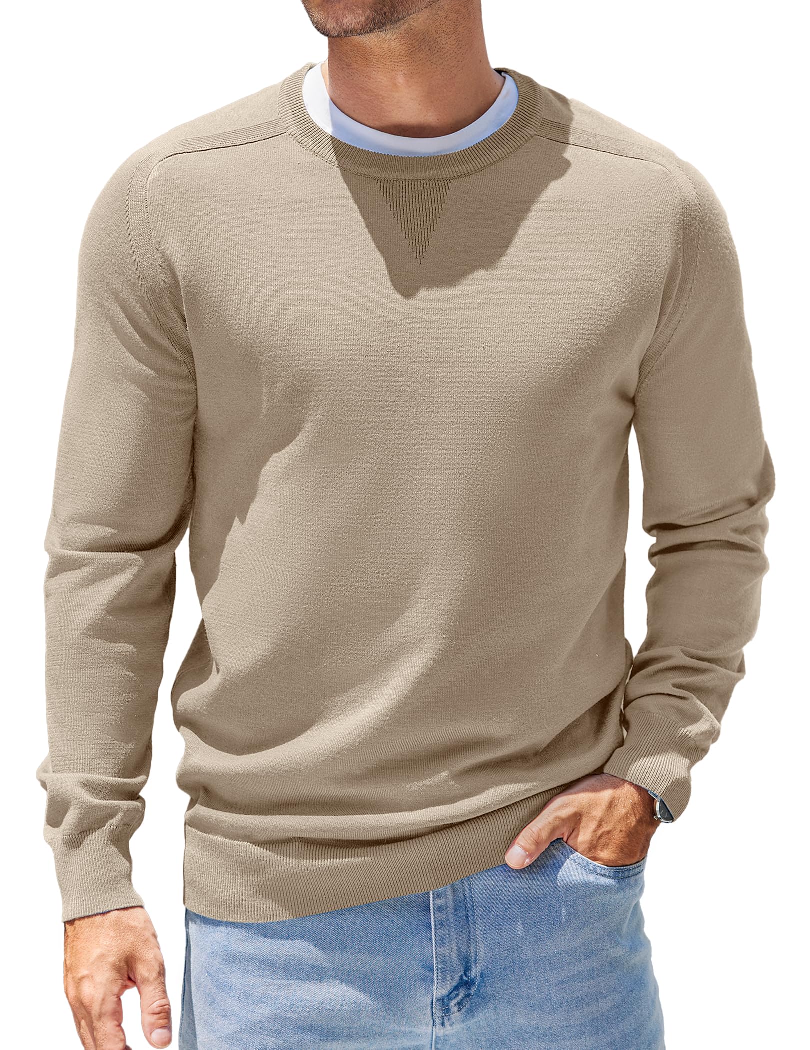 COOFANDY Mens Sweater Crewneck Pullover Lightweight Dress Sweater Silm Fit