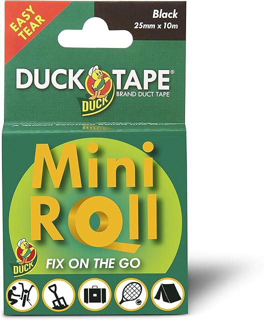 Duck Tape Mini Roll Black - The Original High Strength Waterproof Gaffer and Duct Adhesive Cloth Repair Tape 25mm X 10m