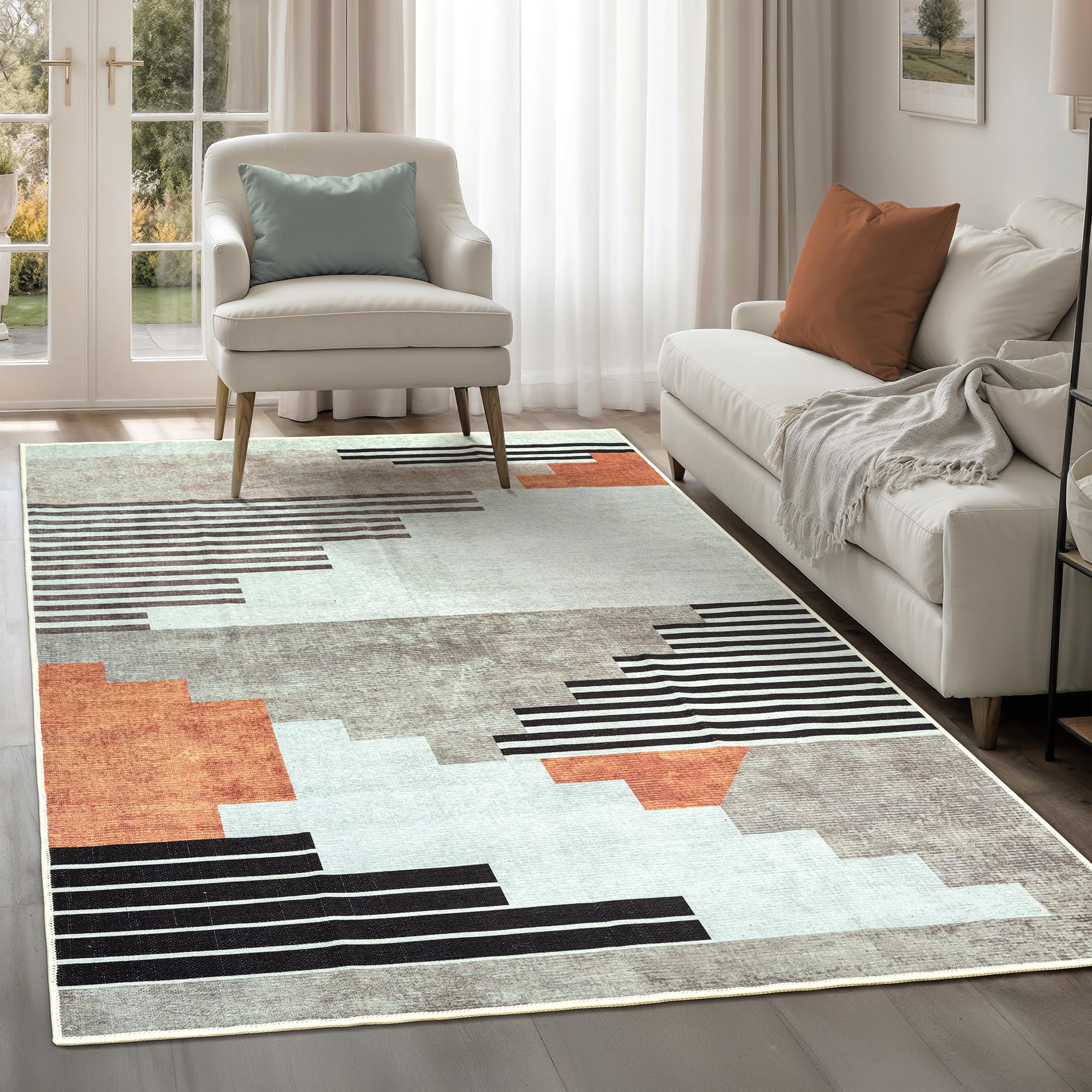 artyrugs Machine Washable Rug, 200x290cm, 75% Recycled Cotton, Short Pile, Non-Slip Backing, Non-Shedding, Suitable for Living Room, Bedroom, Kitchen, Hallway, Office, Staircase Greige — image 1