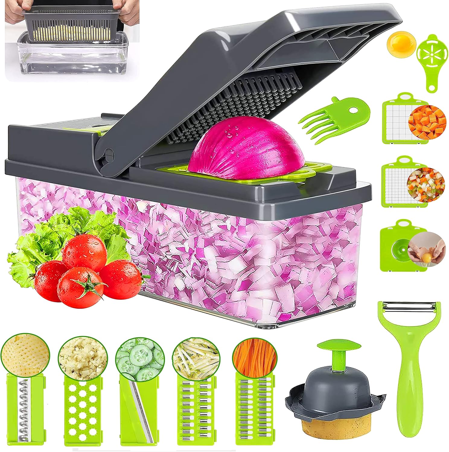 Vegetable Chopper, RKINC Mandoline 14 in 1 Slicer Cutter Chopper and