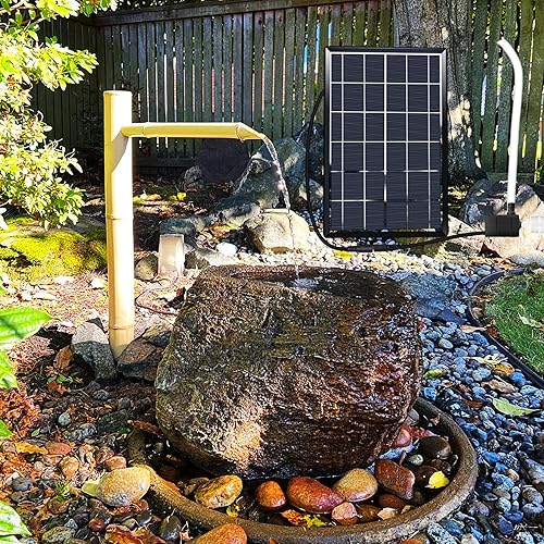 Fuente de agua al aire libre con energía solar, Fuente Zen interior o exterior, Fuente de agua de bambú con bomba, Panel solar 6w, Filtro de agua,