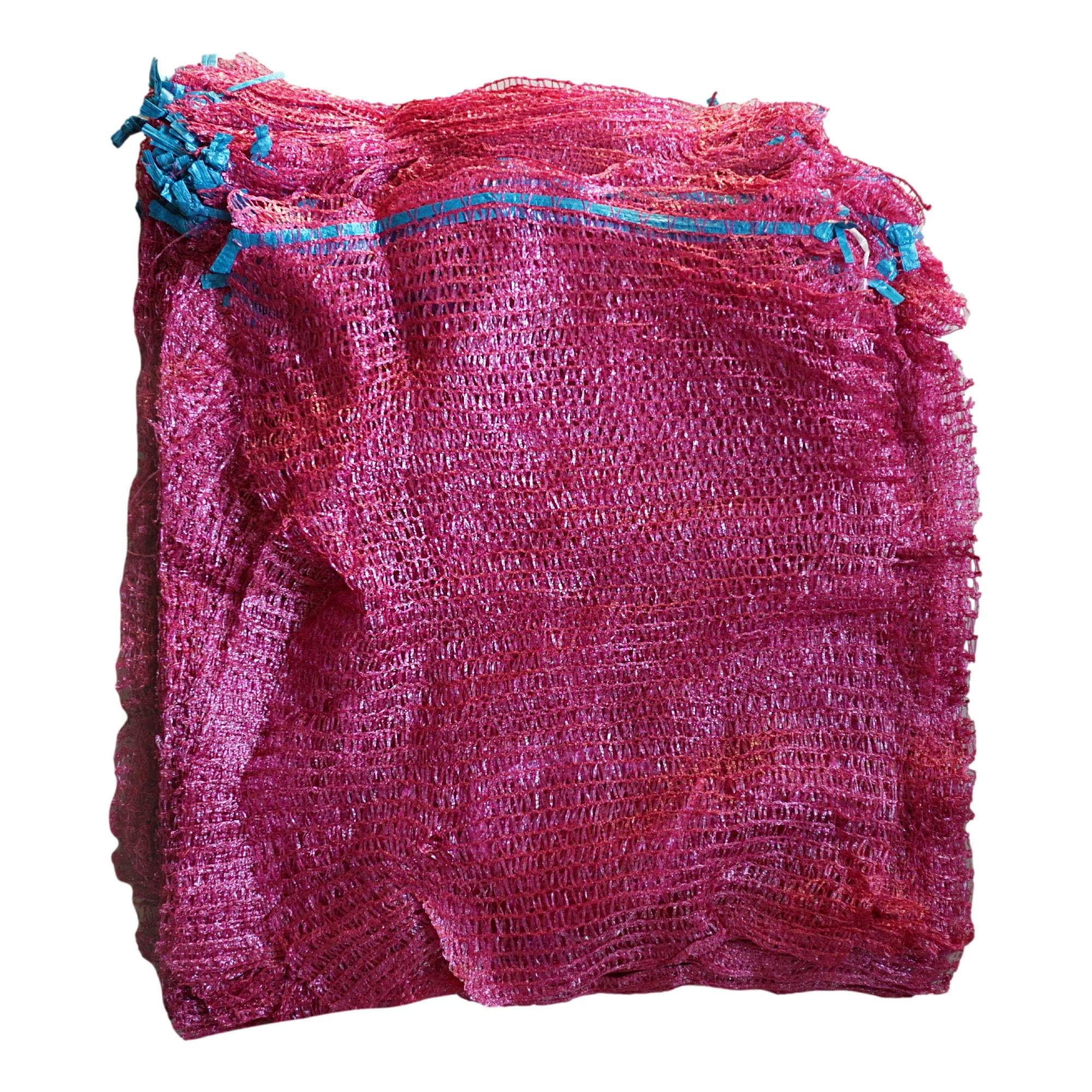 SKIR'CO (100 pcs) Burgundy Colour 42 x 60 cm Net Sacks, Raschel Bags with Drawstring, Plastic Mesh Bags for Vegetables, Fruits