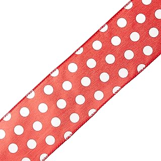 Morex Ribbon 7420.60/50-609 French Wired Holiday Dots Polyester Ribbon, 2 1/2"/50 yd., Red/White