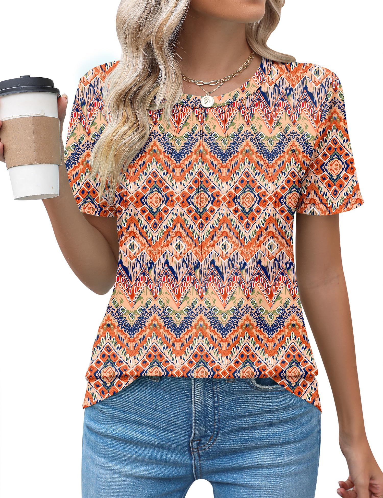 Kistore Ladies Blouses and Tops Summer Clothes 2024 Short Sleeve Crew Neck Blouses Shirts
