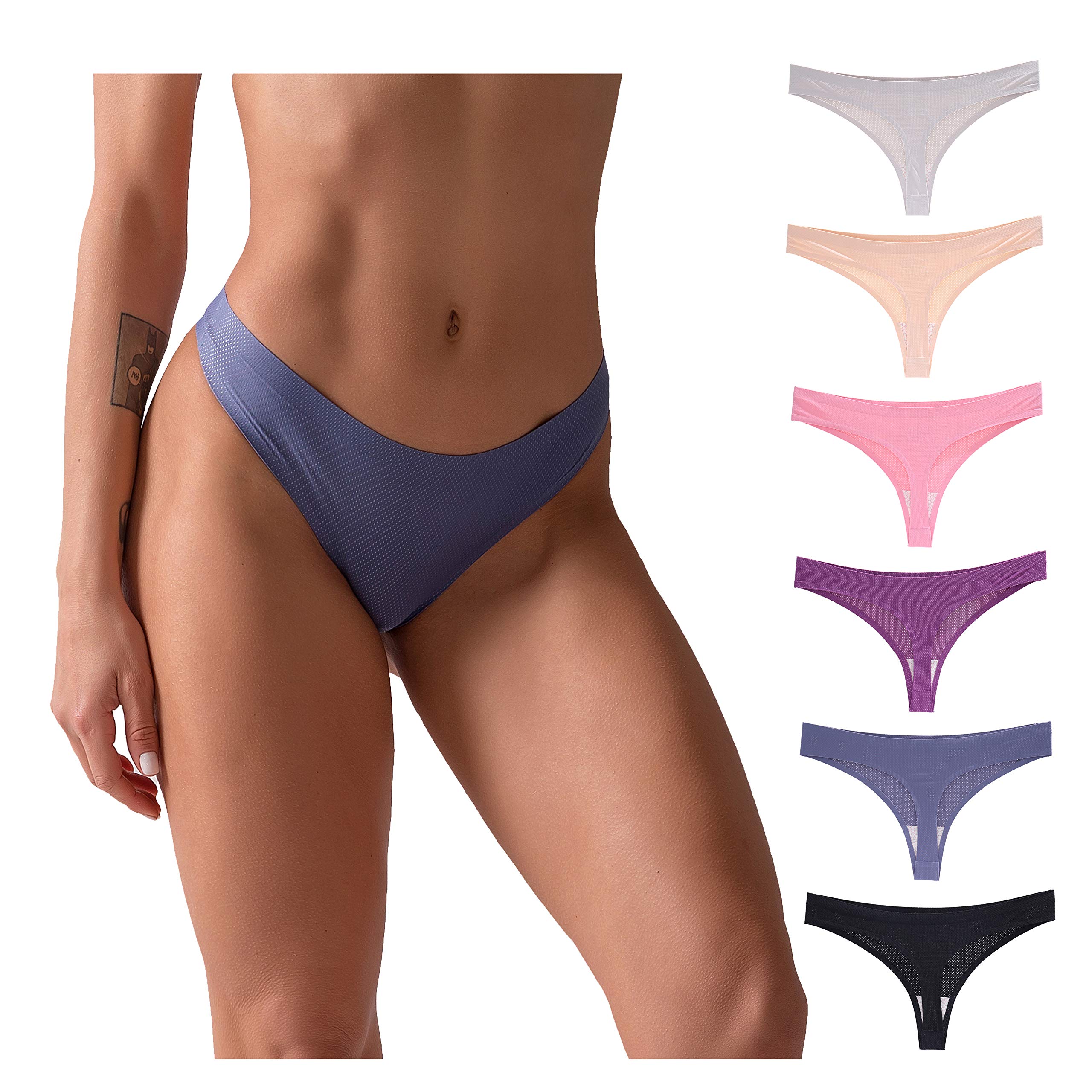CRISAN Seamless Thongs for Women Nylon No Show Thong Underwear Women 6 Pack