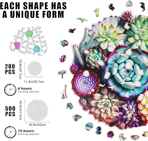 Miniatura 3 de Mys Aurora Rompecabezas Jigsaw de Madera Únicos - Plantas Suculentas Mandala, 500 Piezas Tamaño King 16.9'' x 16.3'', Rompecabezas de Madera con