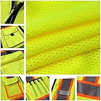 Vista 4 de Chaleco de seguridad para mujeres, chaleco de trabajo reflectante de alta visibilidad con 9 bolsillos múltiples y cremallera