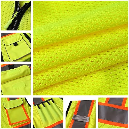 Miniatura 10 de Chaleco de seguridad para mujer, chaleco reflectante de alta visibilidad con 9 bolsillos múltiples y cremallera