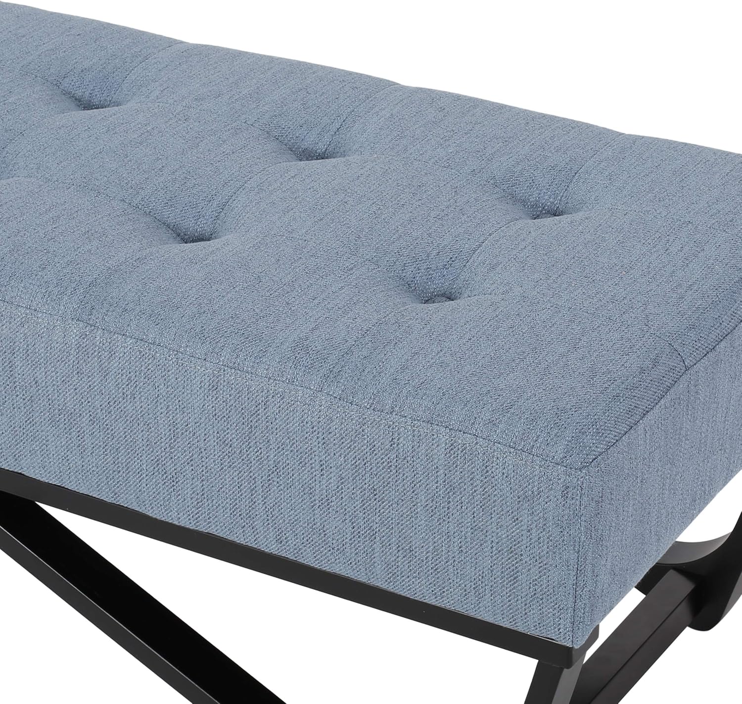 Ball & Cast Modern Tufted Upholstered Entryway Bench Ottoman, 47.5" Padded Bed of End Stool Seating with Faux Wooden Frame, for Living Room Bedroom Kitchen, Blue