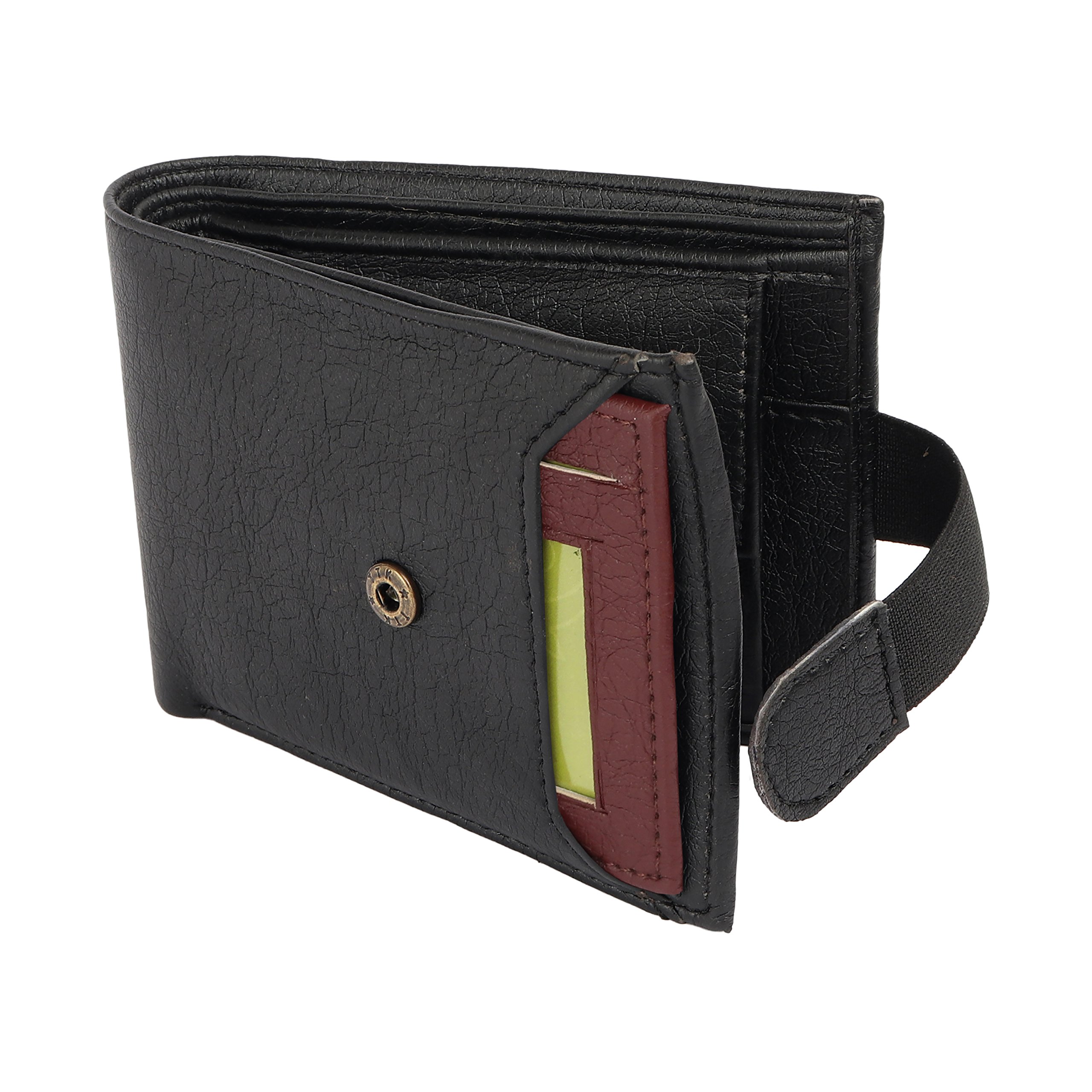 SAMTROHBlack and Brown Slider Design Card Holder with Lup Closer Pu Leather Wallet for Men