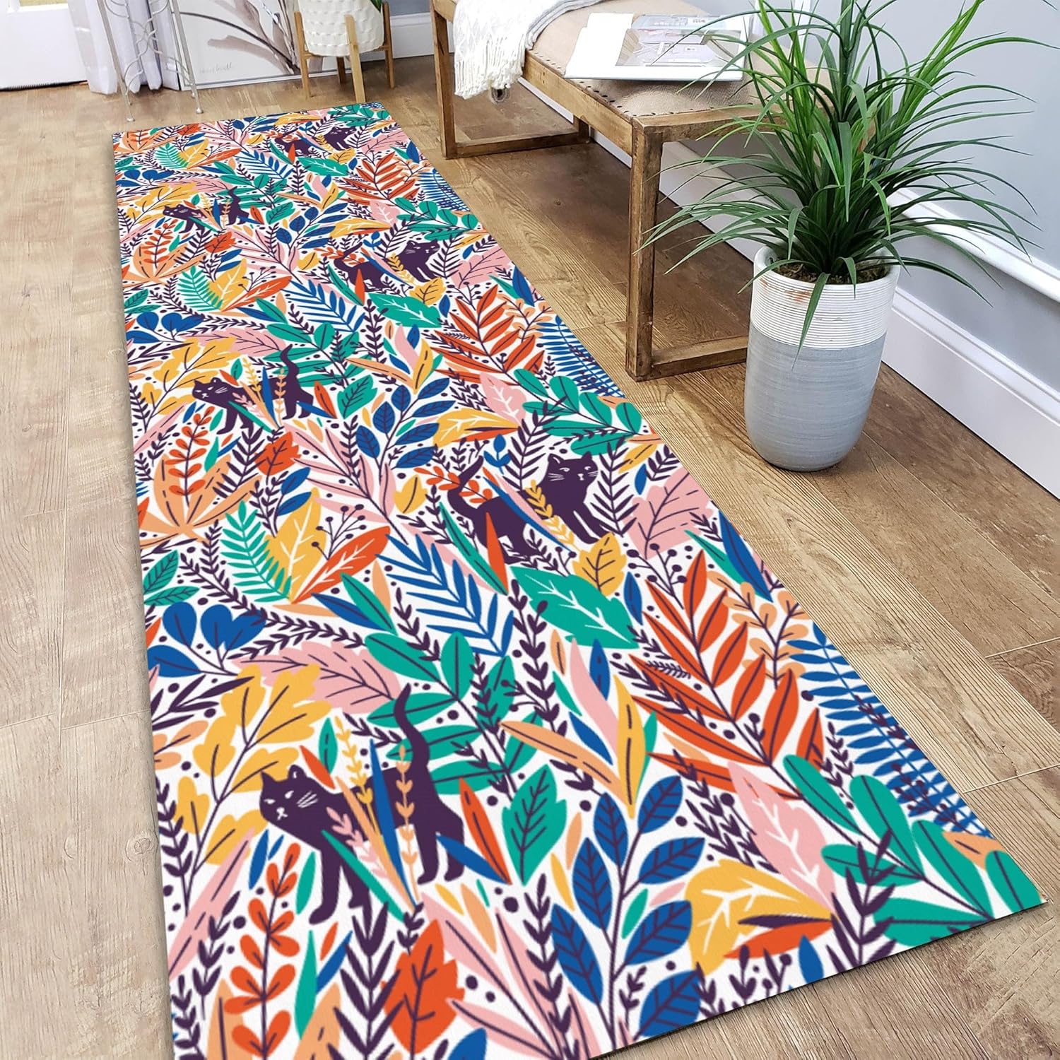 Colorful Leaves Runner Rug for Kitchen Hallway Corridor Entryway Large Cat Pet Carpet Long 3.3x13.1 Feet Tropical Hawaiian Botanical Leaf Summer House Decor Soft Plush Mat