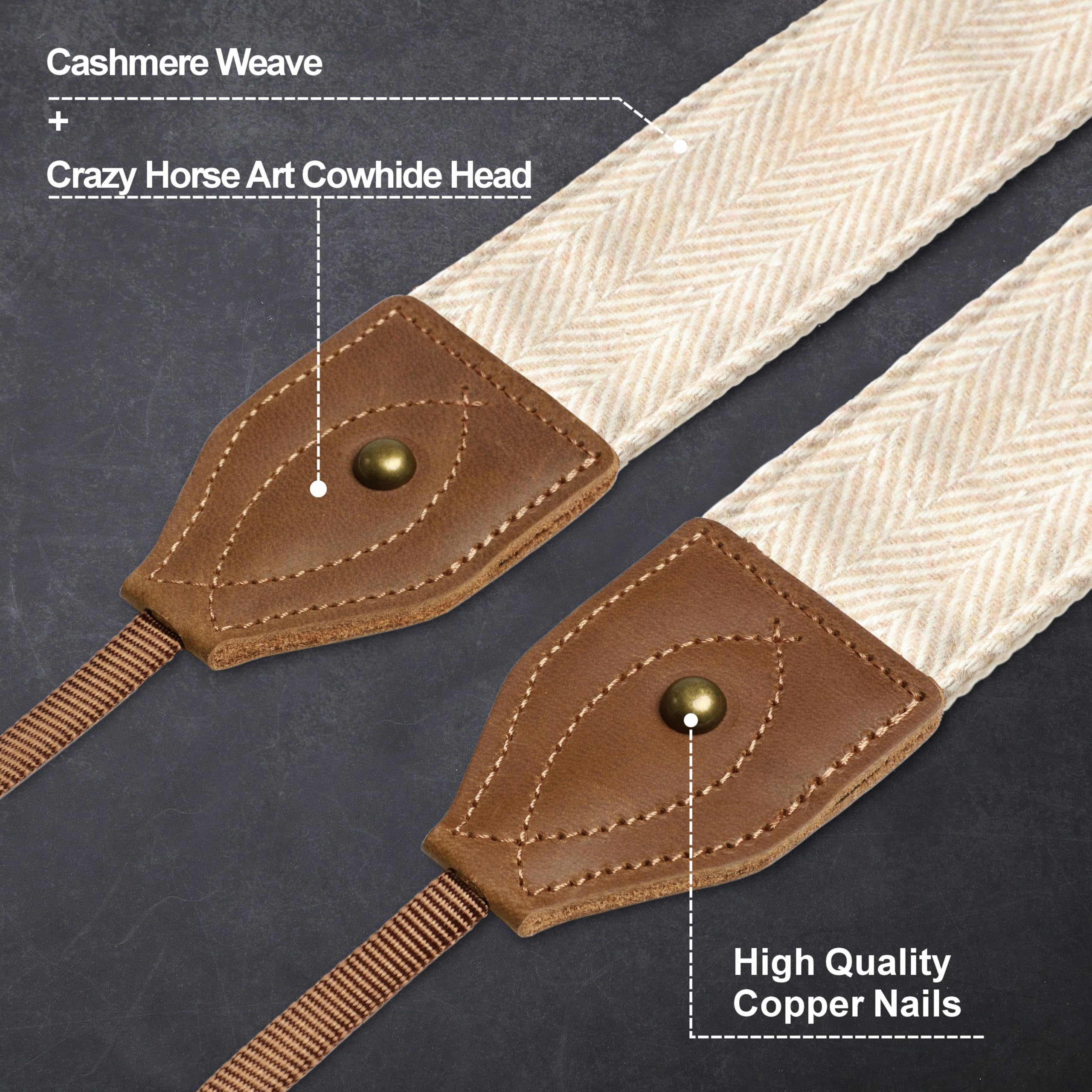 Correa para cámara, Correa universal ajustable de cuero de vaca de doble capa para el cuello y el hombro para todas las cámaras DSLR, 2 inch Wide / Adjustable 31.5~60.5 inch