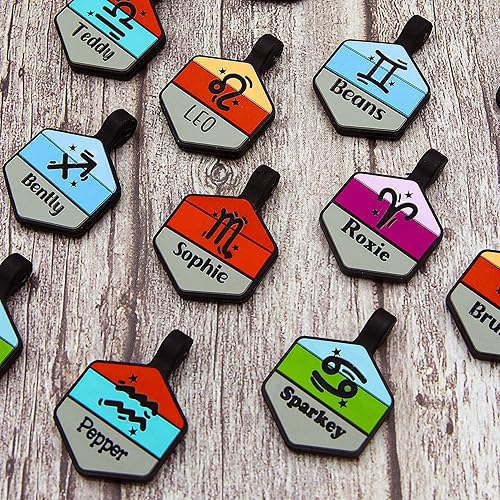 Miniatura 6 de Placa silenciosa para perro personalizada con 5 líneas de identificación de mascotas de silicona duradera y grabada profundamente, hexágono, color