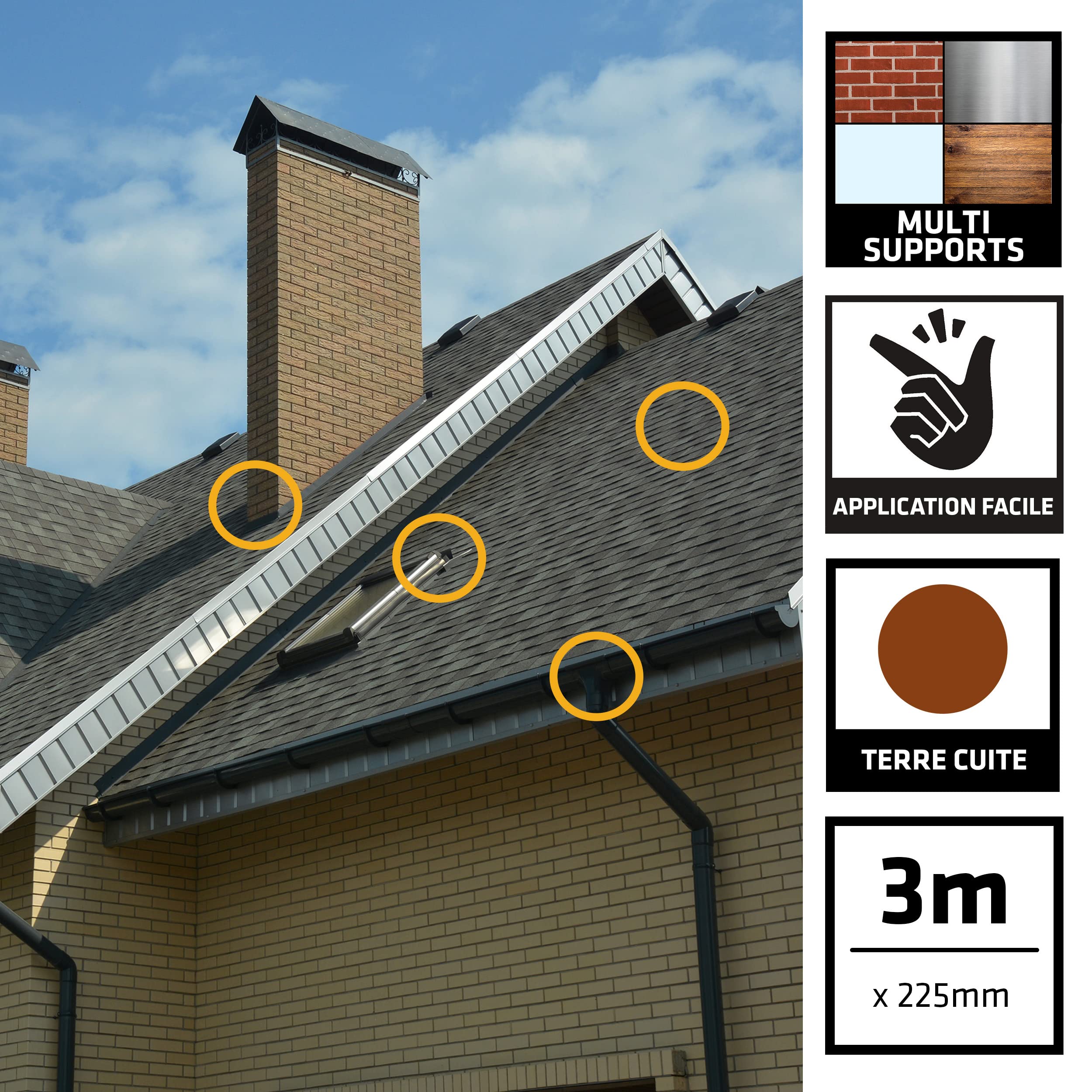 SIKA - Bande d'étanchéité autocollante pour la réparation de toiture/gouttière Multiseal Terre Cuite - Multisupports - Résistant aux UV/Déchirure - Pose facile -Peut-être peint - 225mm x 3 m