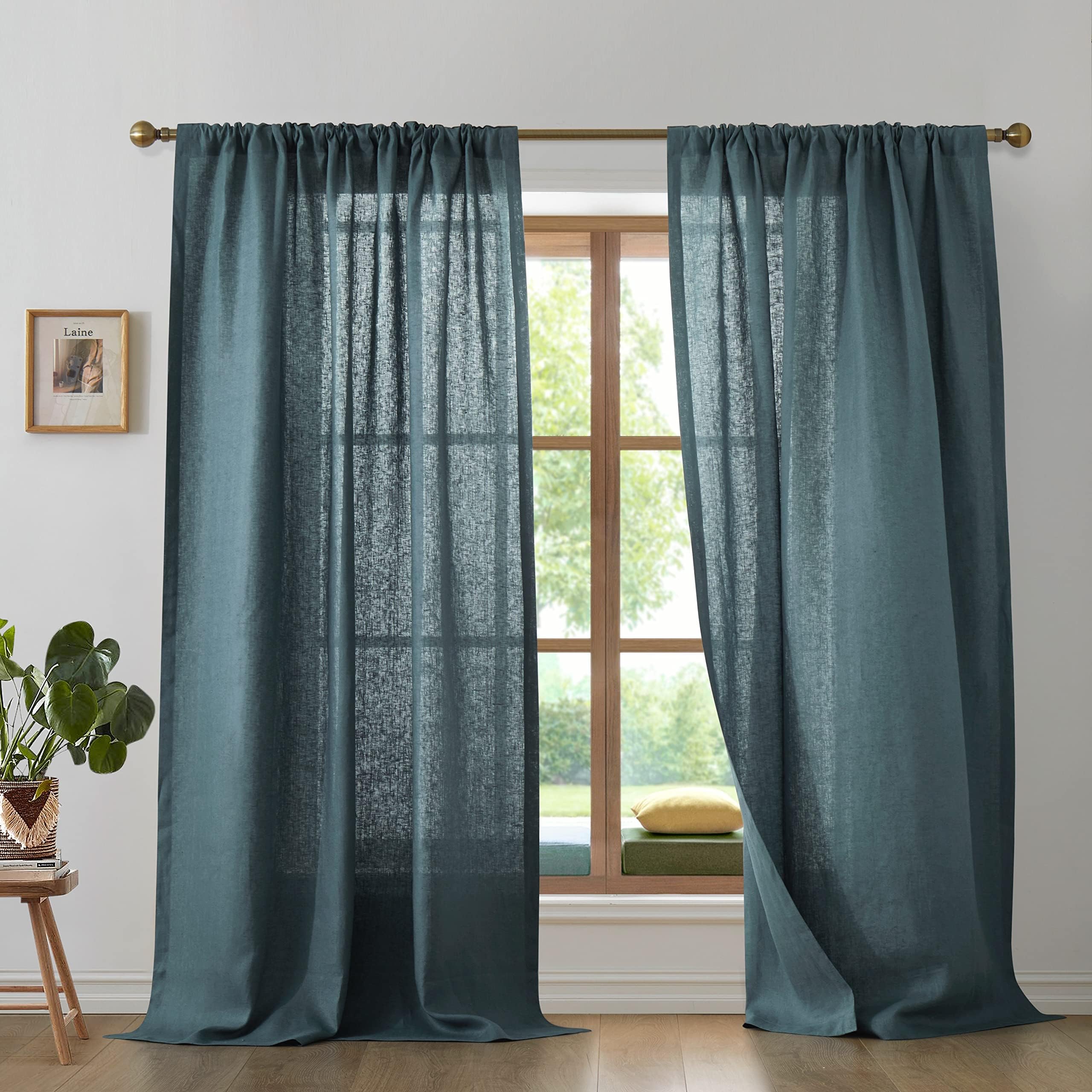 Get Bed Ready Pure Luxury Linen Window Panels 100% European Flax Semi Sheer Opaque Curtains 2pc. Rod Pocket Back Tab Lightweight Set of 2 Panels (Stormy Sea, 50W x 84L)