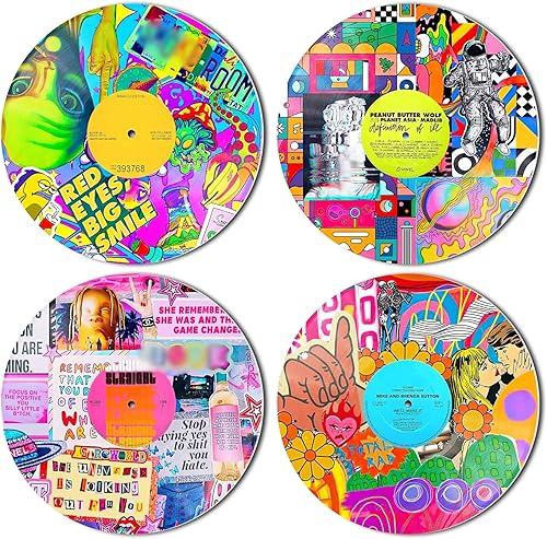 HK Studio Records Hippie Room Decor Aesthetic 12" Pack 4 - Decoración de dormitorio, decoración de habitación Hypebeast Vinilo CD,Galaxy 003,Galaxy