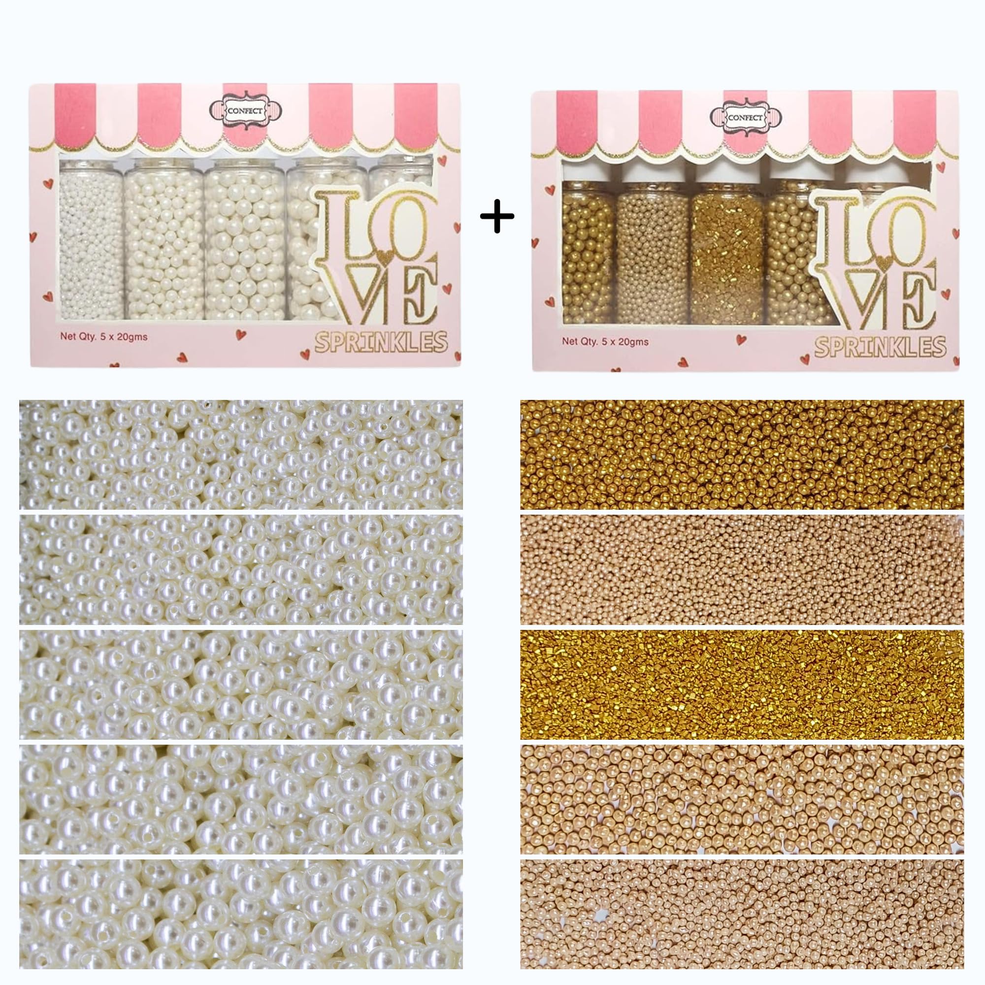 Confect Combo of White Disco Ball Sprinkles & Golden Sunshine Sprinkles | Mix Champagne Gold Dragees Golden Sparkling Sugar & White Pearl Dragees | Celebration & Birthday Sprinkles (B0D1YJ1BV6) Amazon Price History, Amazon Price Tracker