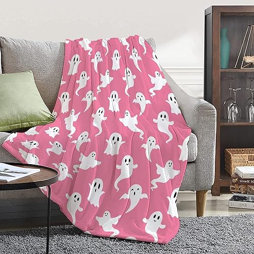 Manta de fantasmas rosas para niñas, mujeres y niños, manta ligera de forro polar espeluznante para niños, mantas de franela suave, decorativas, 60