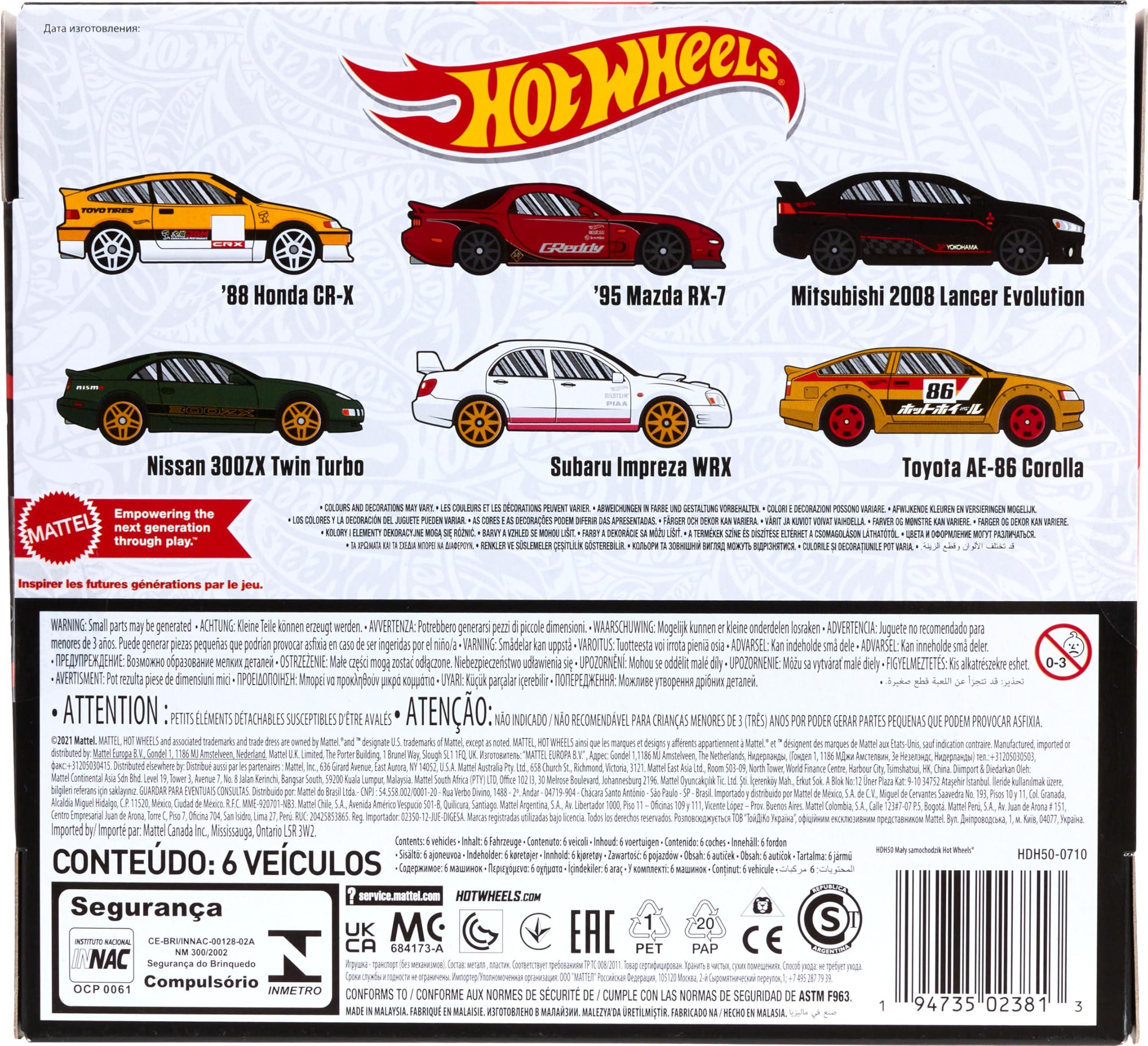 Hot Wheels Japanese Multipacks of 6 Toy Cars, 1:64 Scale