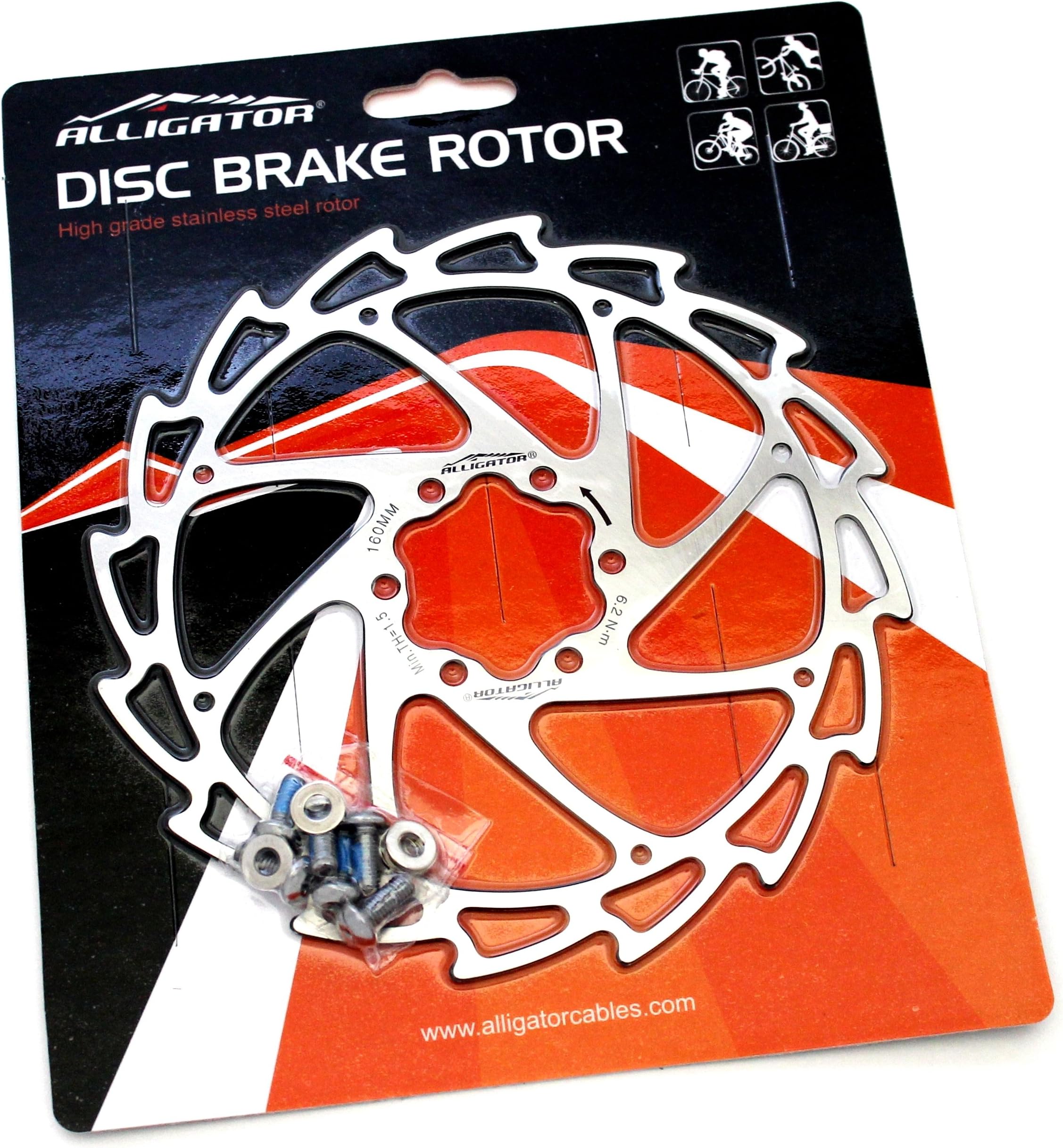 Alligator Light Weight Wind-Cutter Disc Brake Rotor, Silver, 160mm